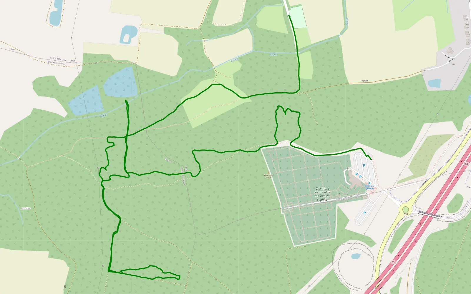 Mapa trasy Lipce - 4.6 km trasy offroad, Powiat Legnicki