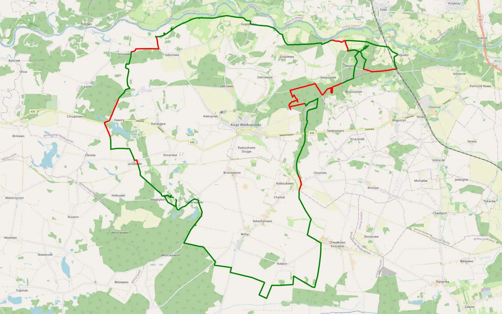 Map of Okolice Książa Wlkp (Autodrom 4x4) - 53 km offroad trail, Śrem County