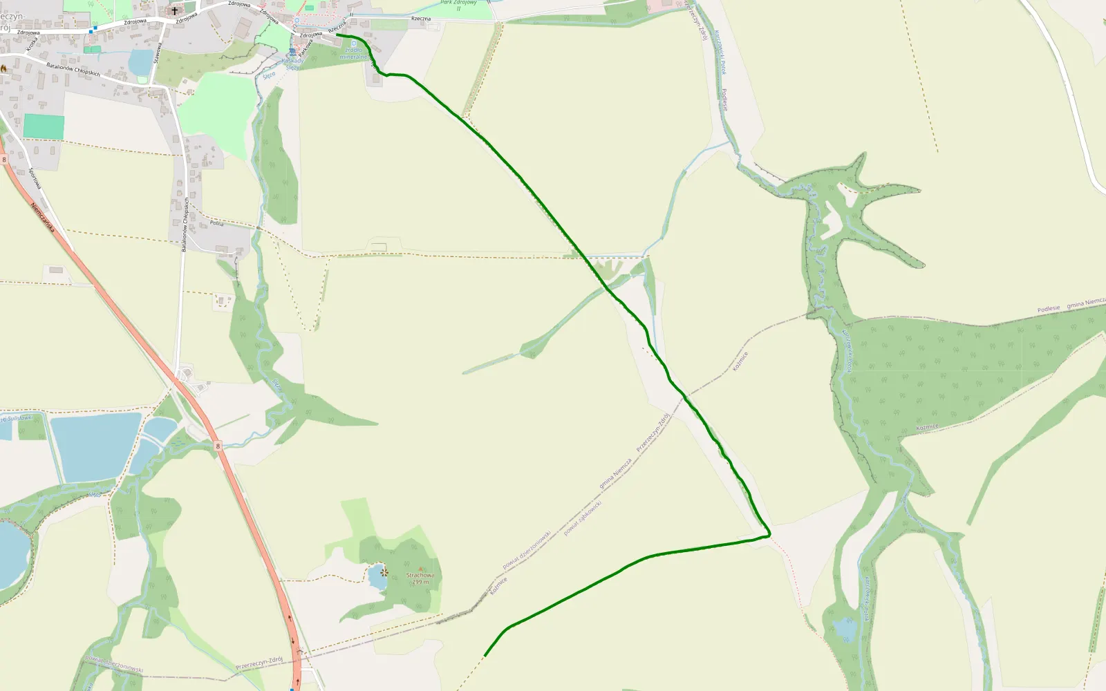 Map of Kozmice - Przerzeczyn-Zdrój - 2.6 km offroad trail, Dzierżoniów County