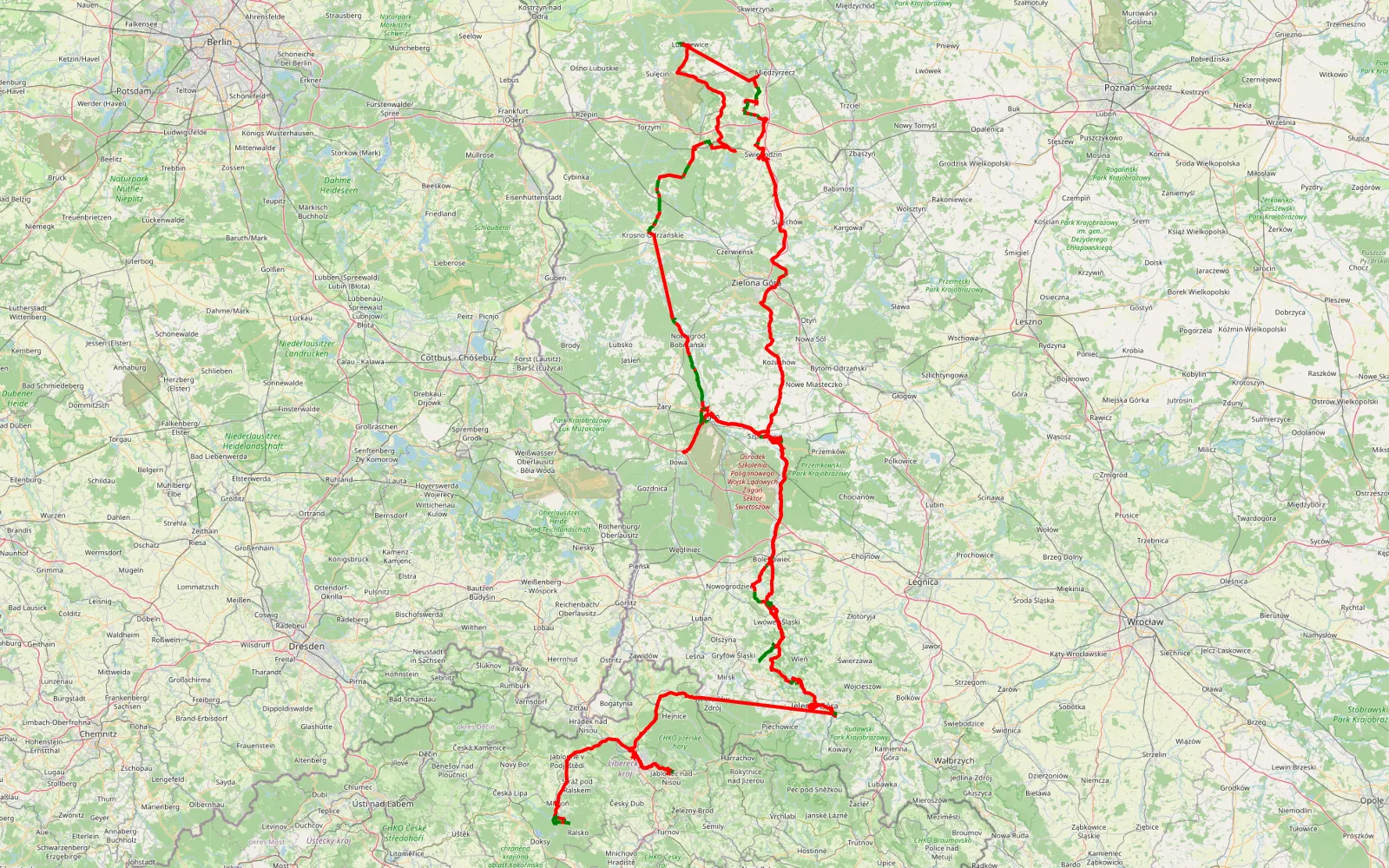 Map of Czech & Poland Tour 2023 - 809.2 km offroad trail, Żagań County