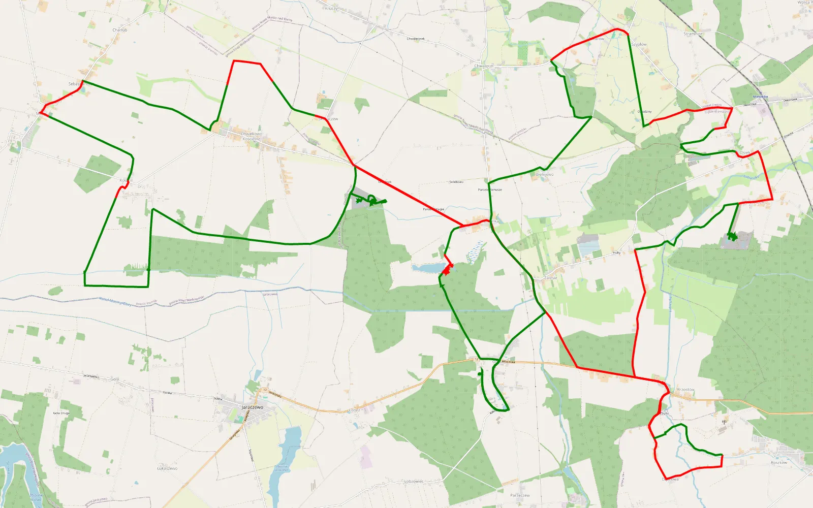 Map of 64.6 km Offroad Trail, Jarocin County - 64.6 km offroad trail, Jarocin County