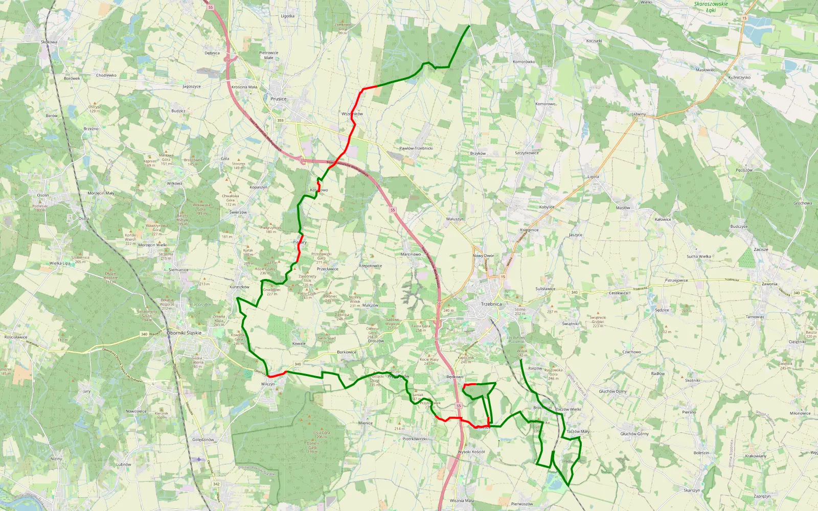 Mapa trasy raszow - Kaszyce Wielkie - 41.5 km trasy offroad, Powiat Trzebnicki