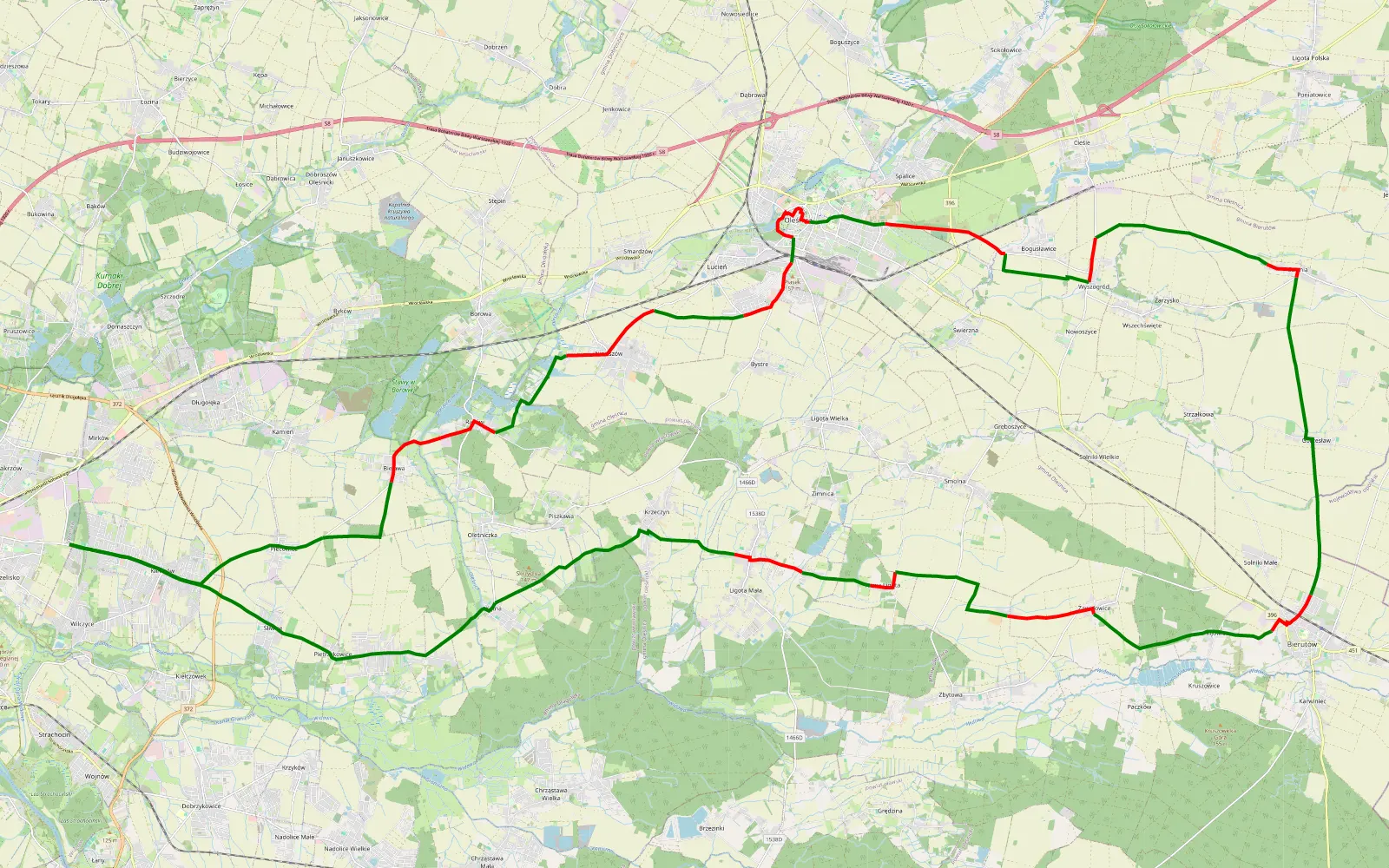 Map of Oleśnica - 57.9 km offroad trail, Oleśnica County