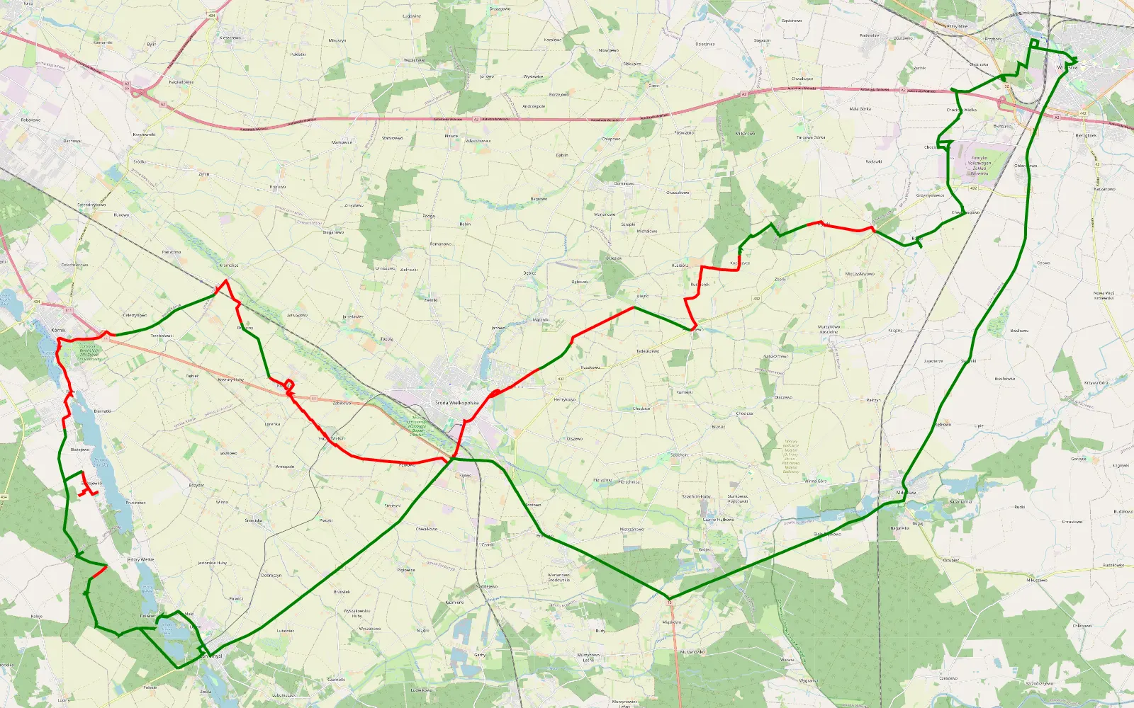 Map of Driving - 60.6 km offroad trail, Środa Wielkopolska County