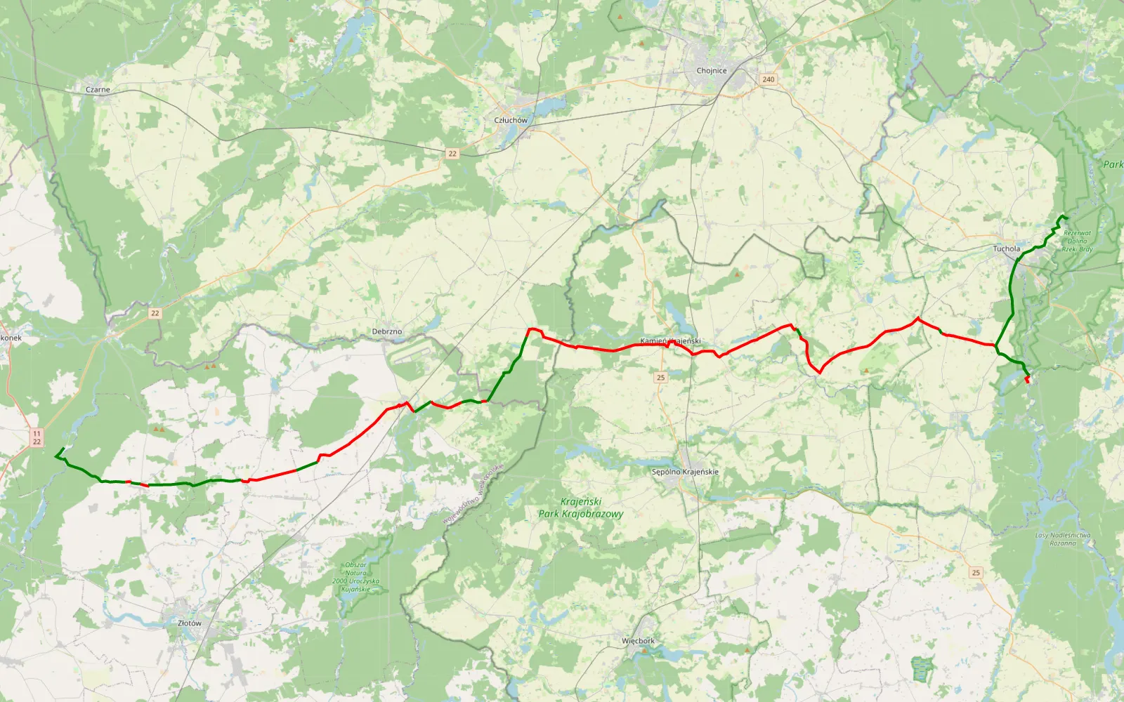 Map of Podgaje - Tuchola - 82 km offroad trail, Złotów County