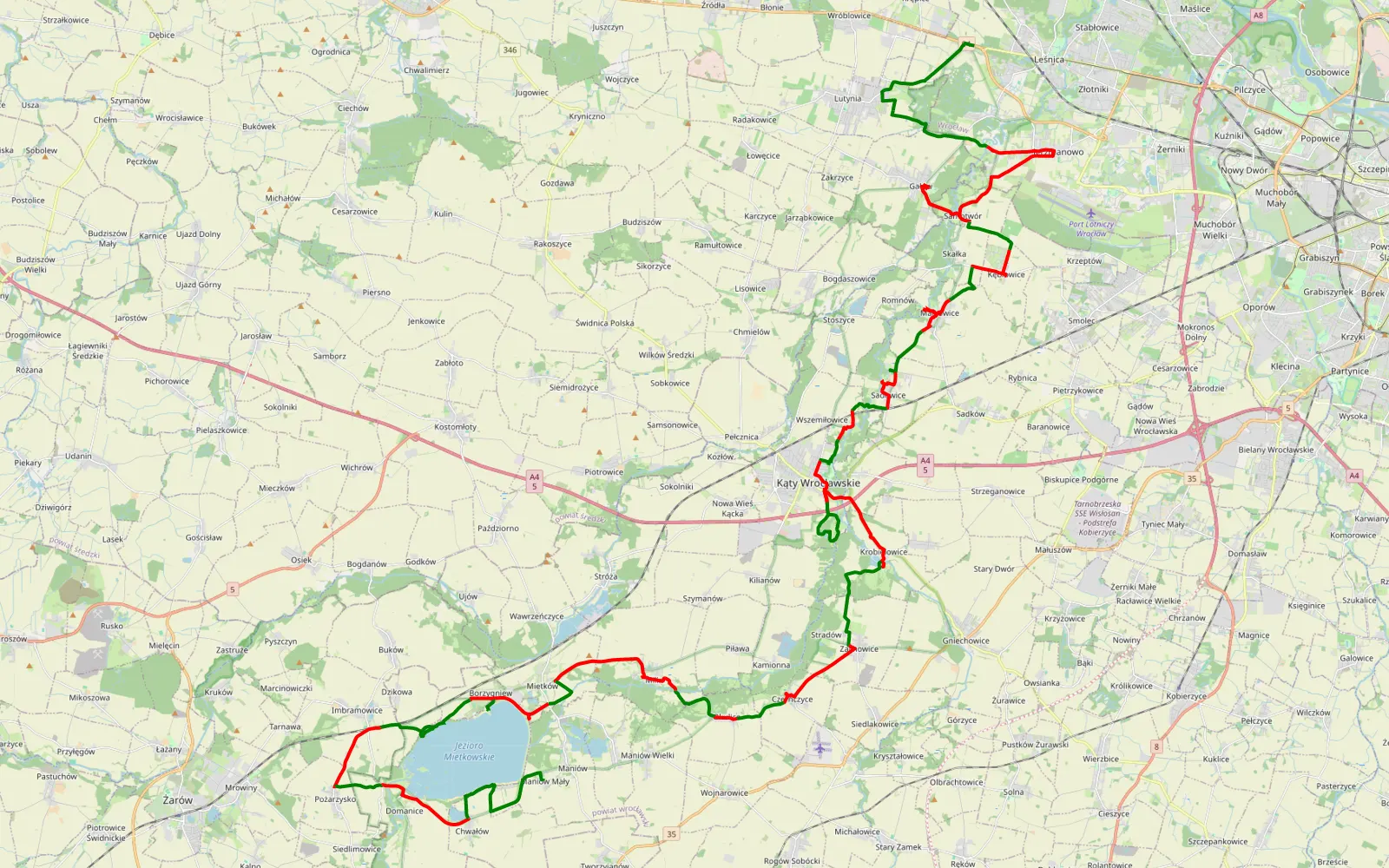 Mapa trasy Wzdłuż Parku Krajobrazowego 'Dolina Bystrzycy' - 73.8 km trasy offroad, Powiat Wrocławski