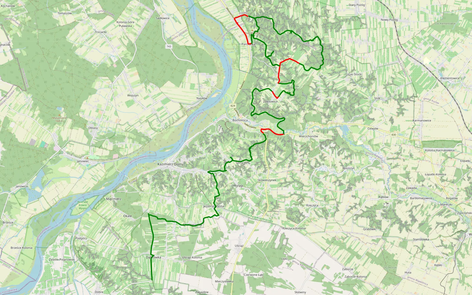 Mapa trasy Świętokrzyskie Dzień 6 - Kazimierz - 29.8 km trasy offroad, Powiat Puławski