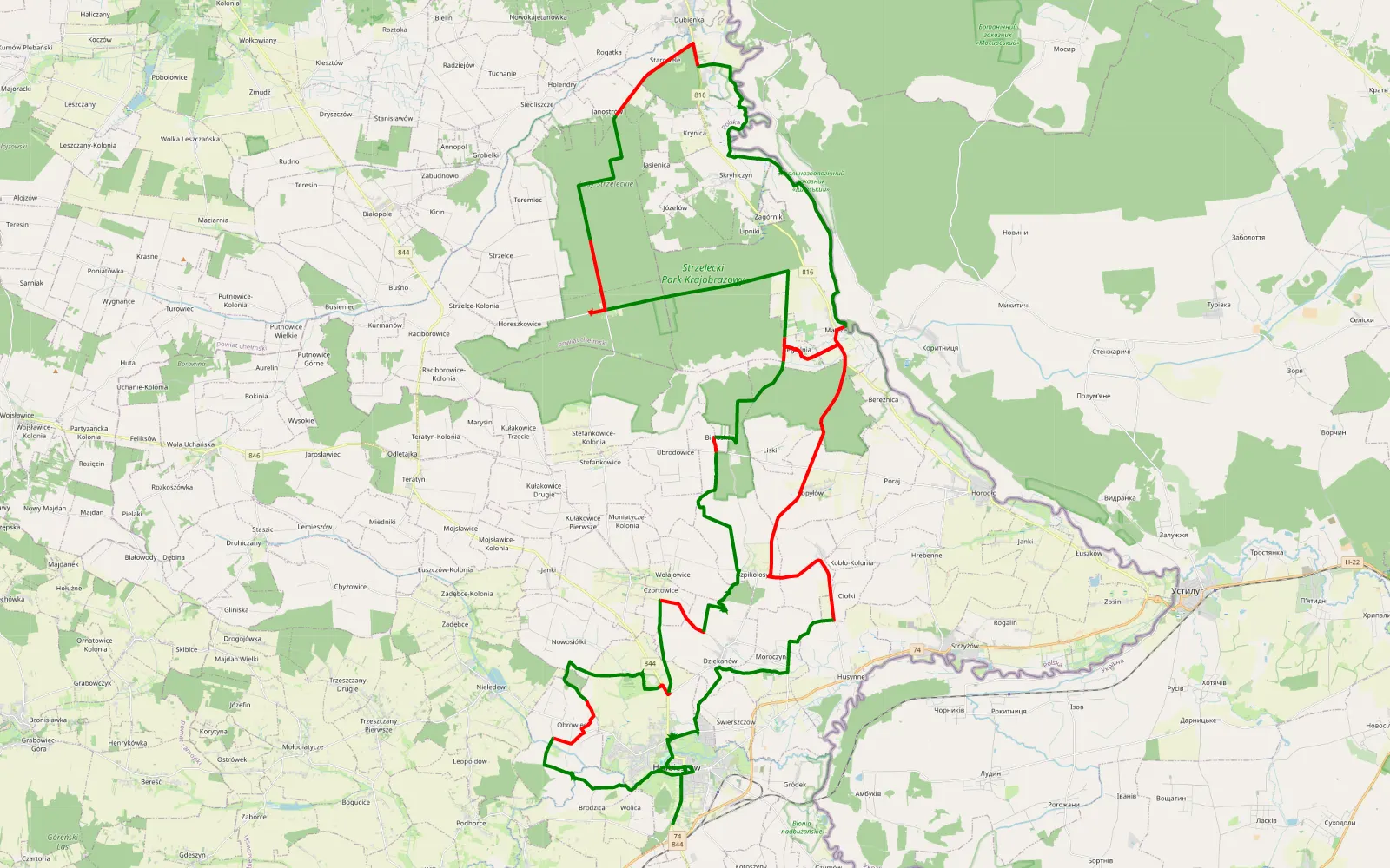 Map of Lubelszczyzna - Hrubieszów i okolice - 92.3 km offroad trail, Hrubieszów County