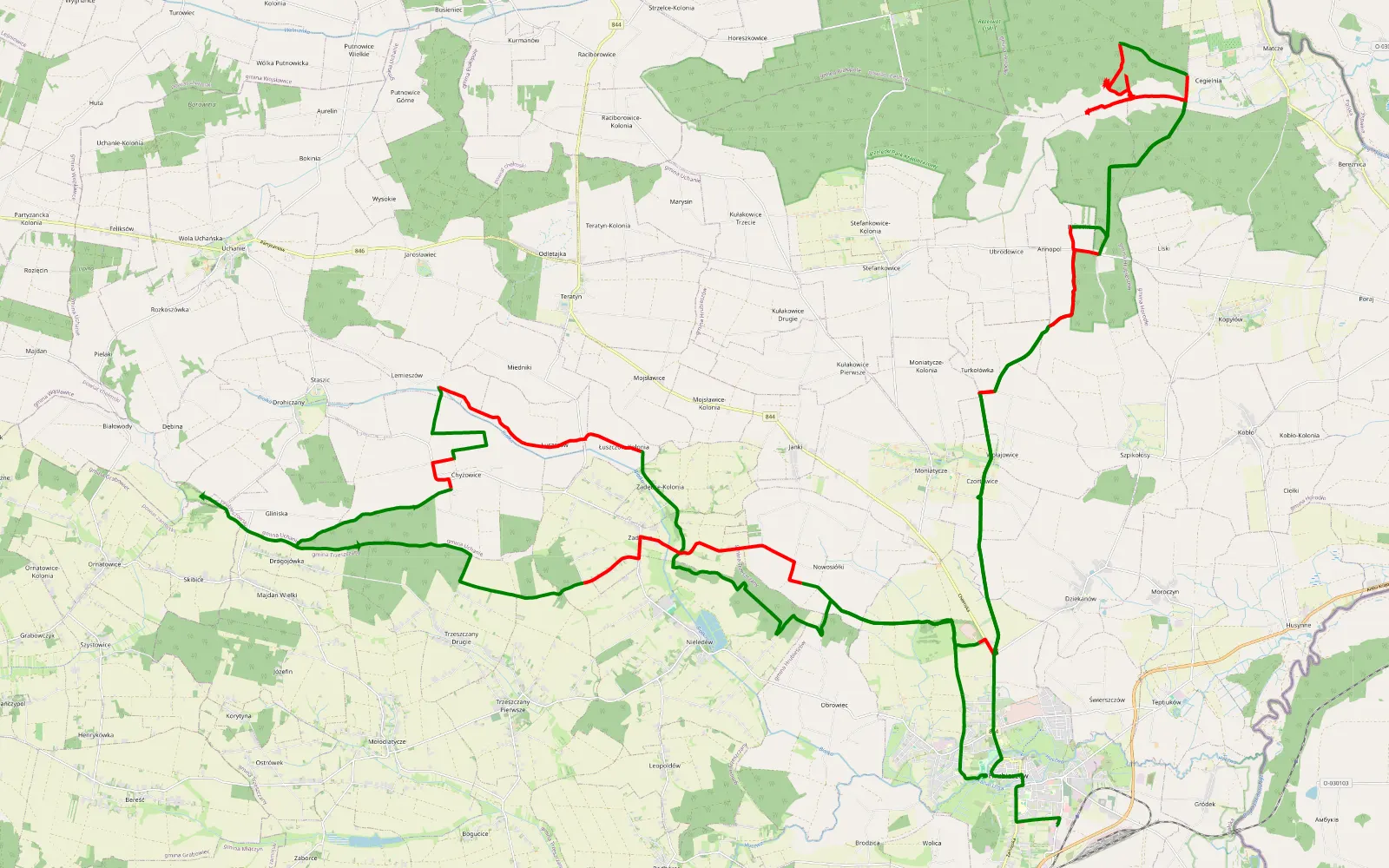 Map of Lubelszczyzna: Hrubieszów i okolice - 89.2 km offroad trail, Hrubieszów County