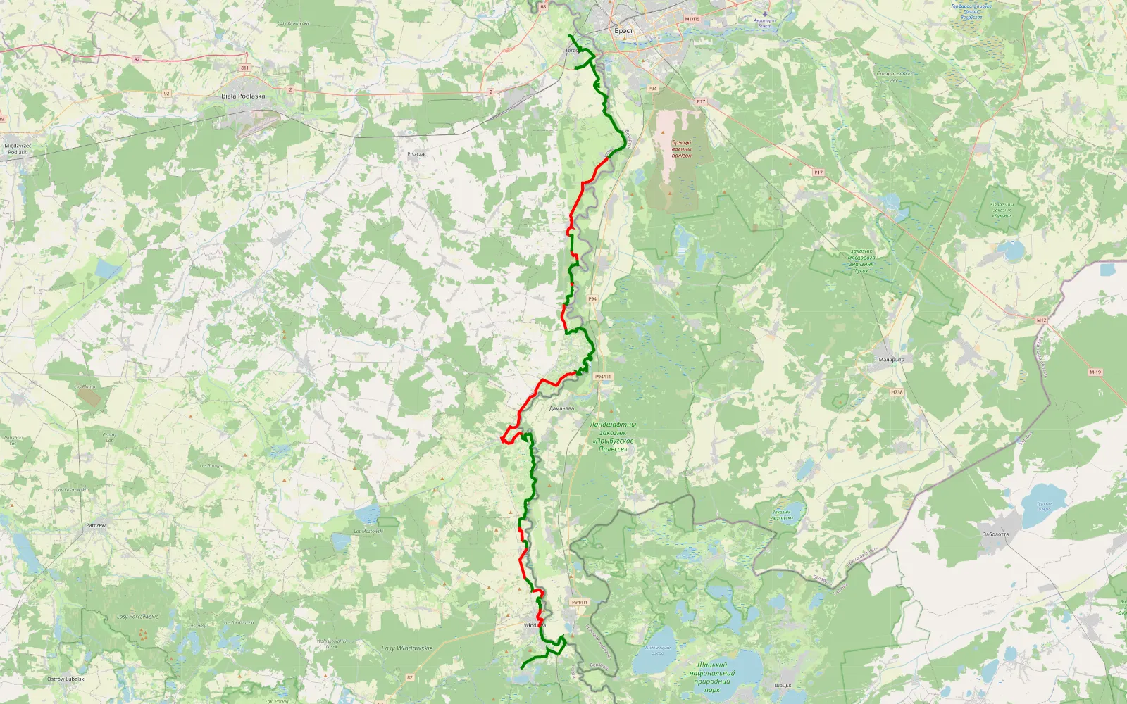 Mapa trasy Terespol - 90.7 km trasy offroad, Powiat Bialski
