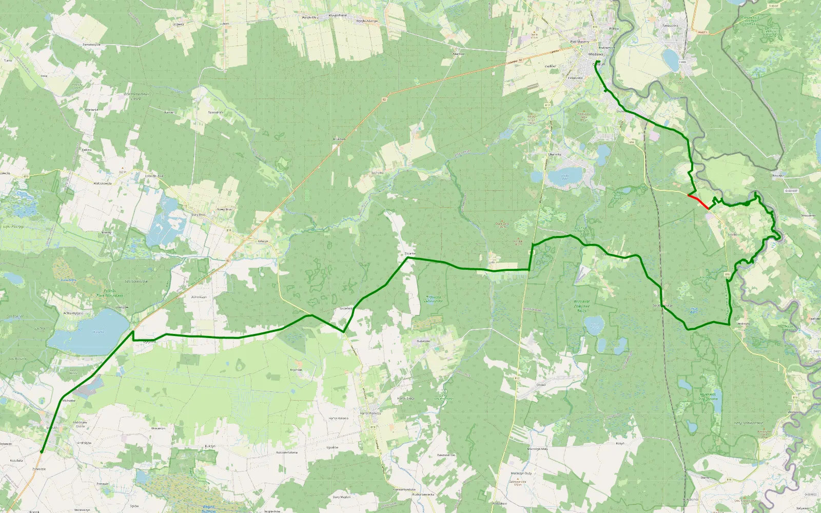 Map of Nad Bugiem - 17.3 km offroad trail, Włodawa County