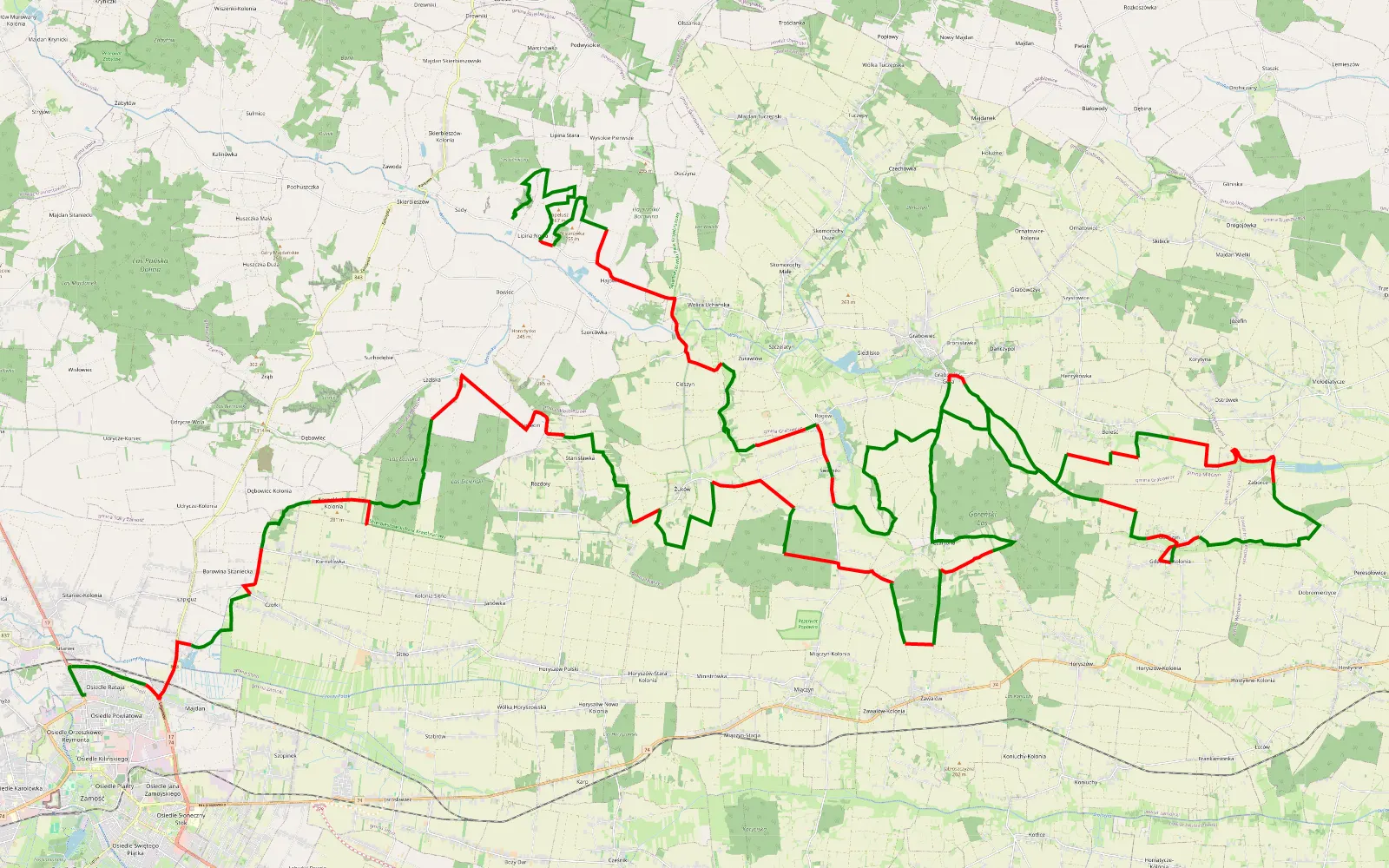 Map of Sitaniec - Lipina Nowa Pieczony Ziemniak - 106.7 km offroad trail, Zamość County