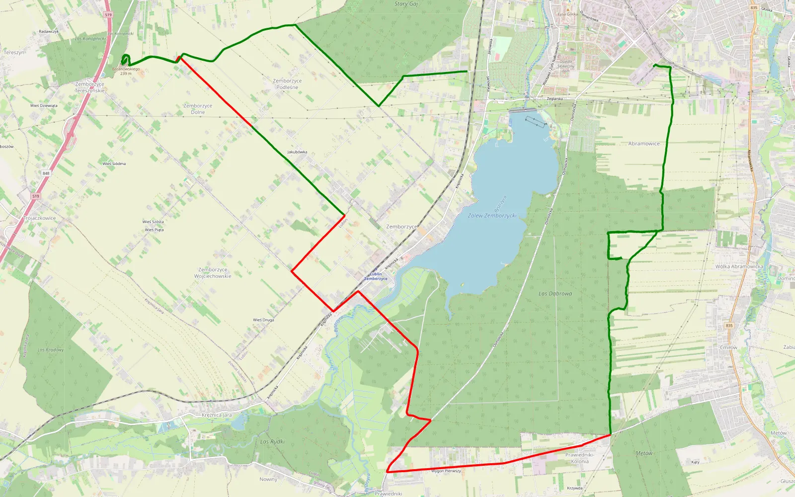 Mapa trasy Zemborzycka(Orlen) - Góra Konopnica - Lipska - 24.4 km trasy offroad, Powiat Lubelski