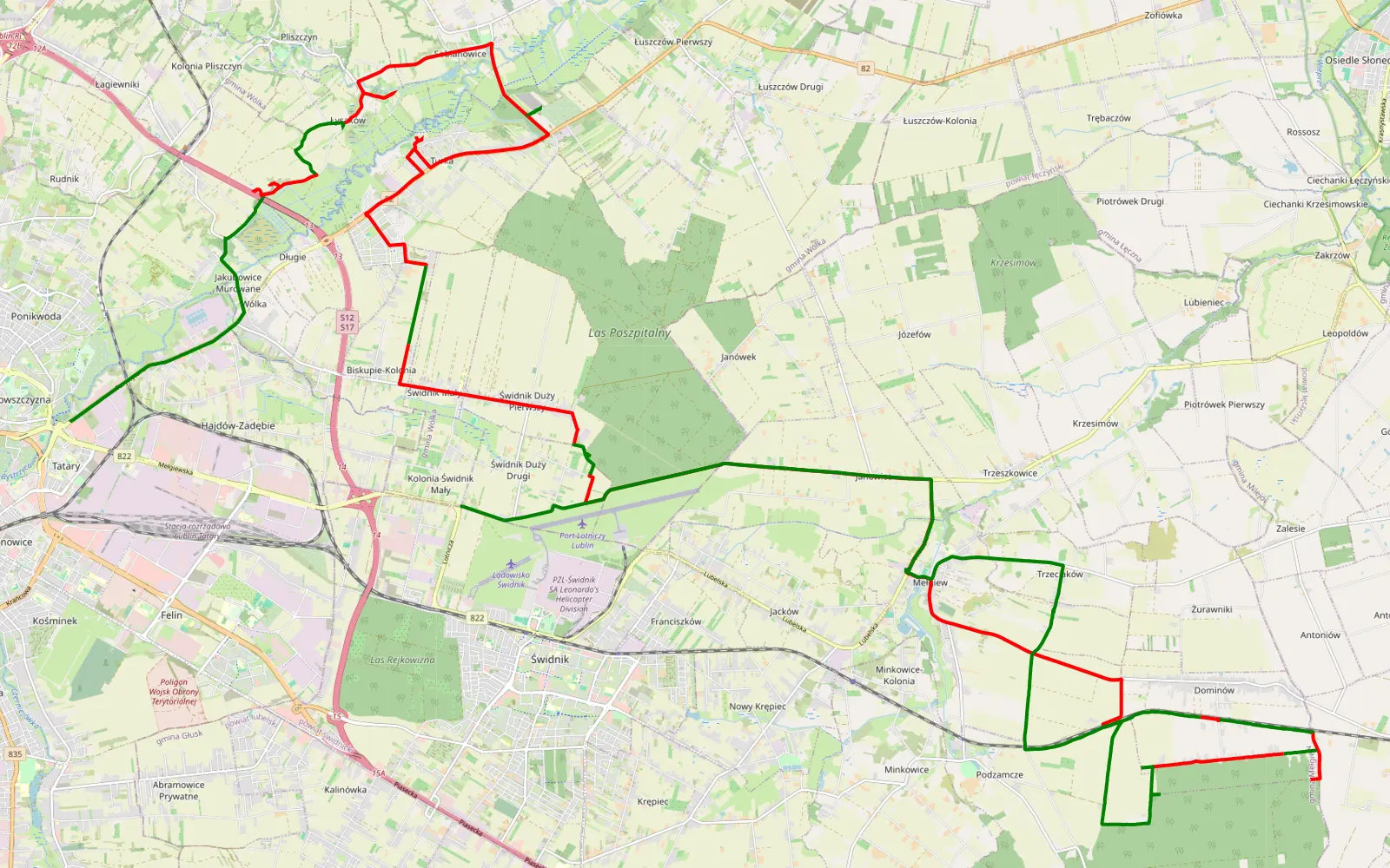 Map of Tatary - Świdnik Duży Drugi - 47 km offroad trail, Świdnik County