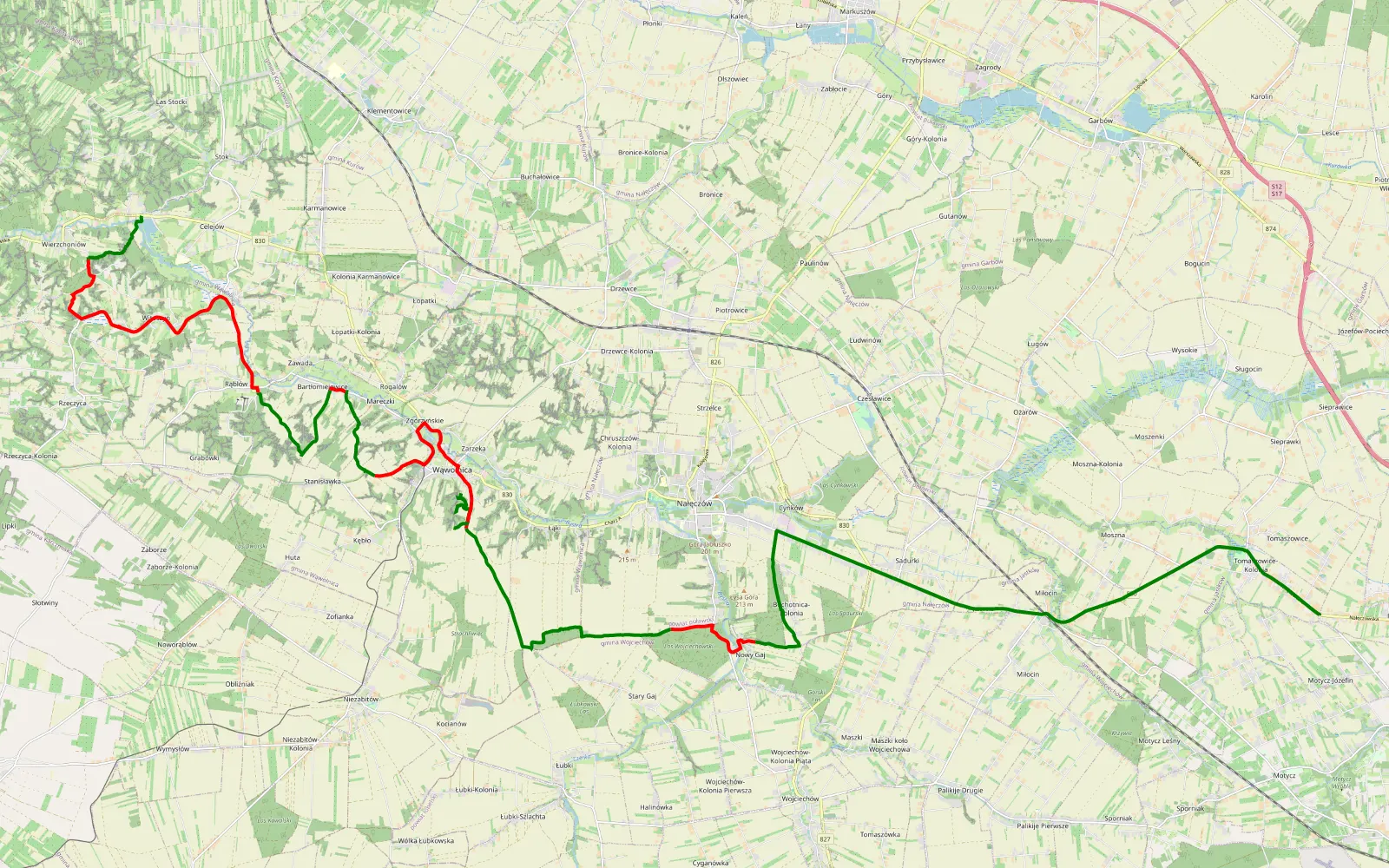 Mapa trasy W urodziny Taty do Kazimierza - 32.5 km trasy offroad, Powiat Puławski