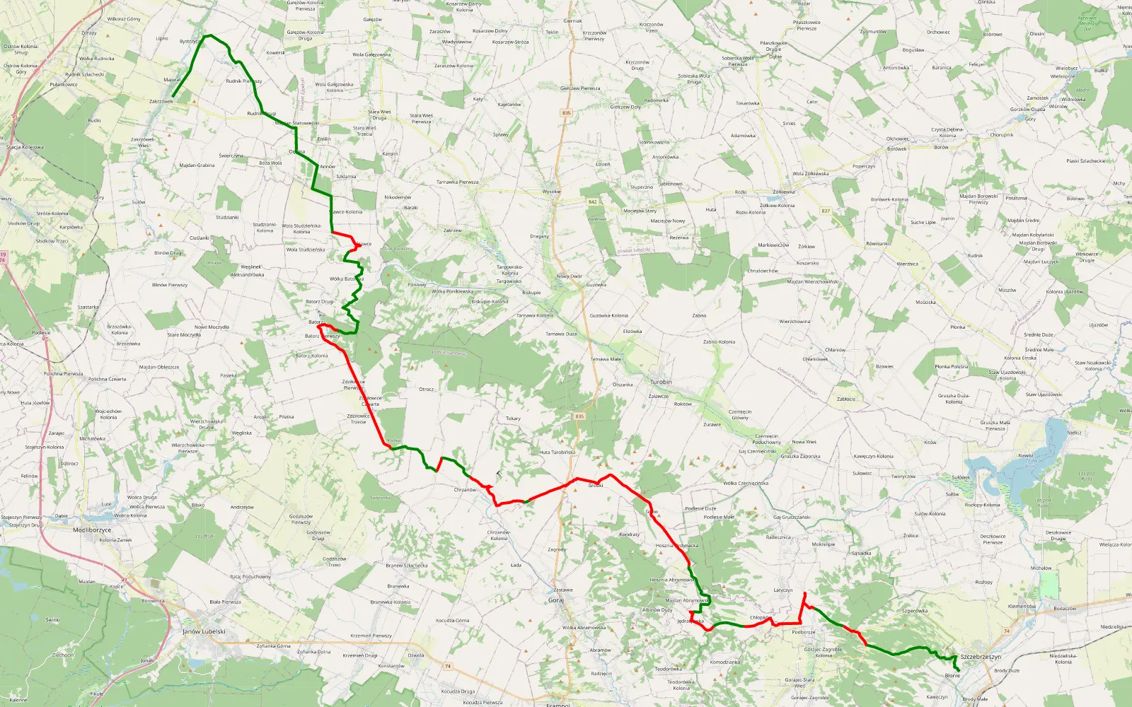 Map of Fragment trasy tet Zakrzowek-szczebrzeszyn - 63 km offroad trail, Janów Lubelski County
