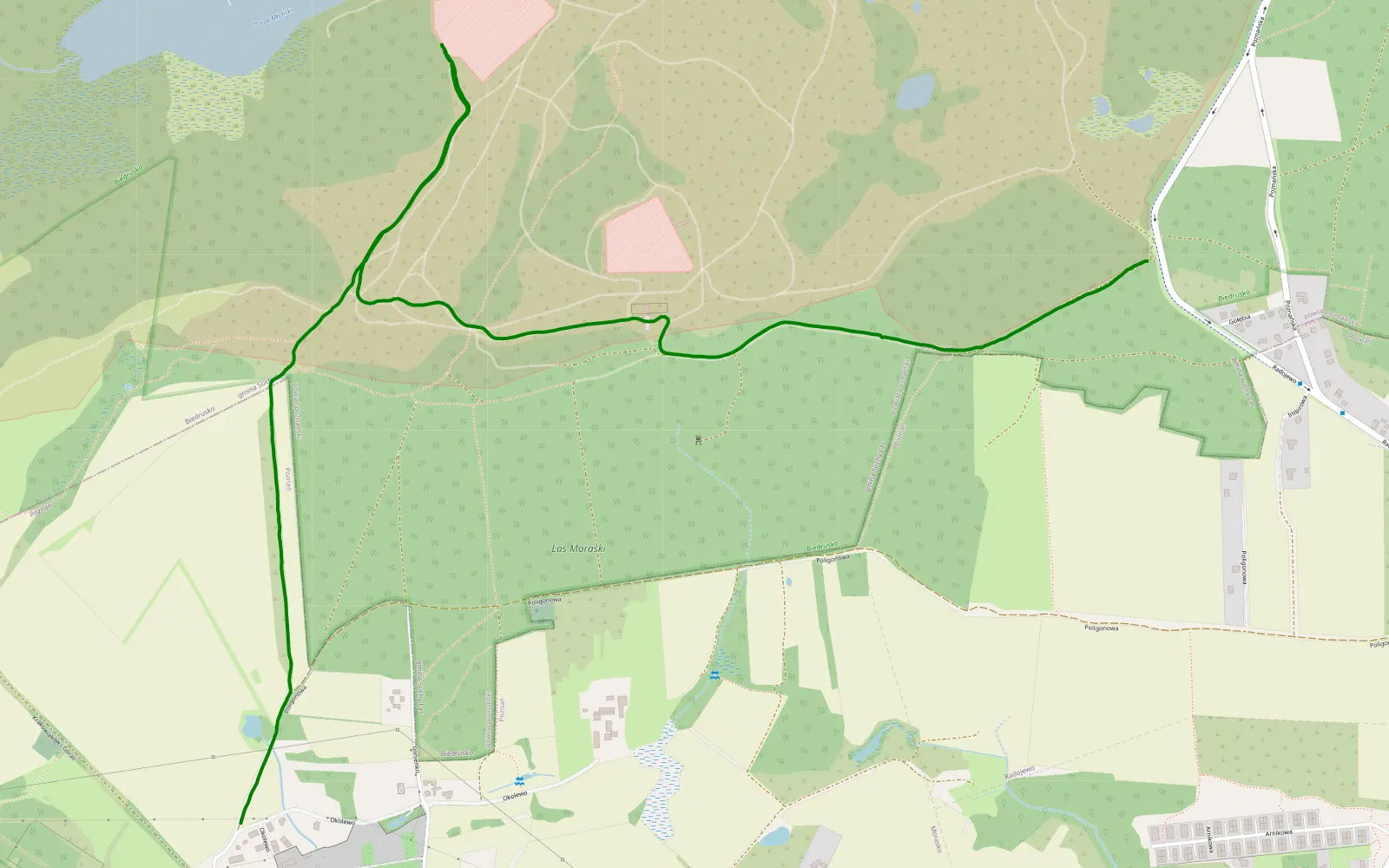 Mapa trasy Morasko - Radojewo - 4.4 km trasy offroad, Powiat Poznański