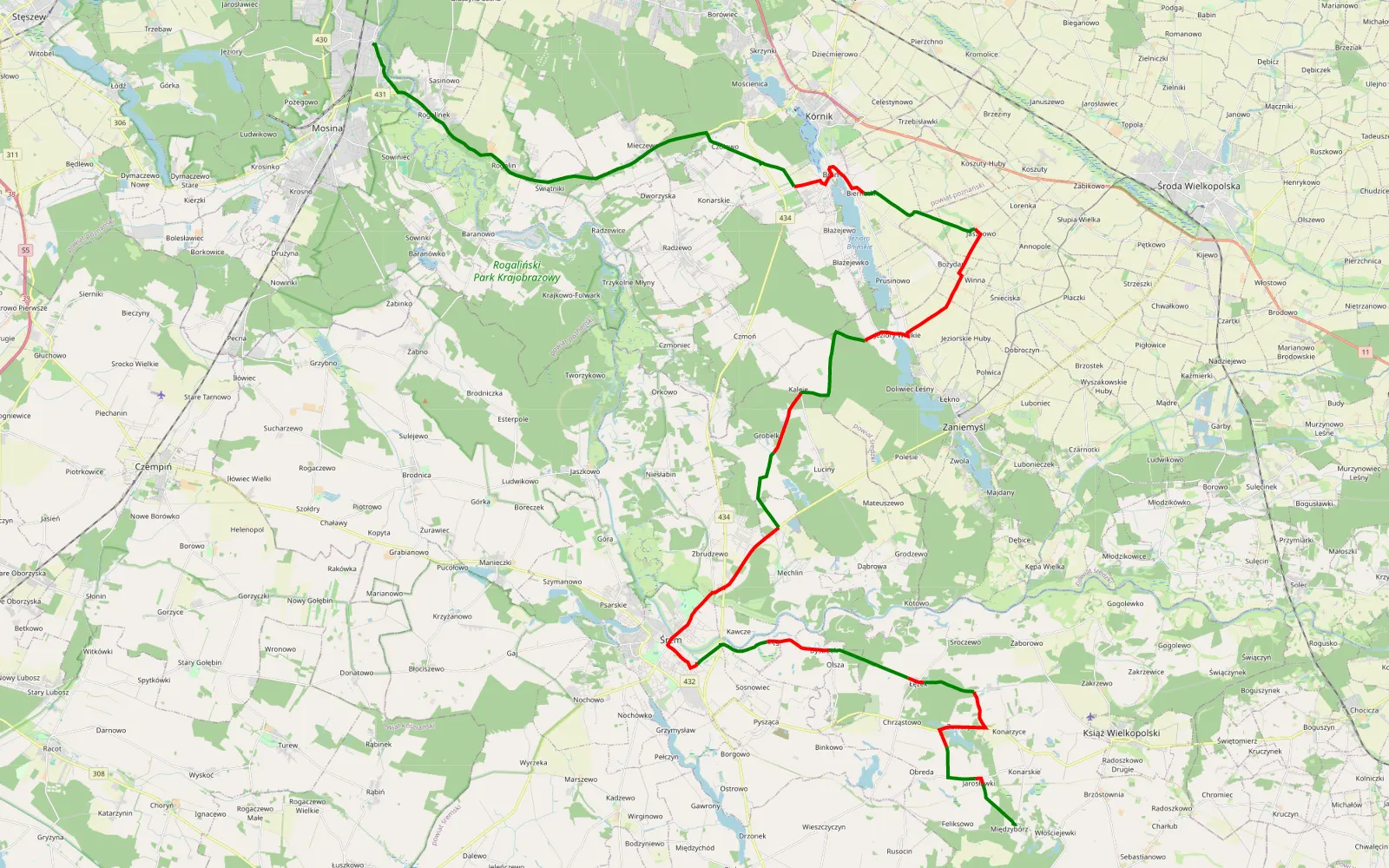 Mapa trasy no more - 50.9 km trasy offroad, Powiat Śremski