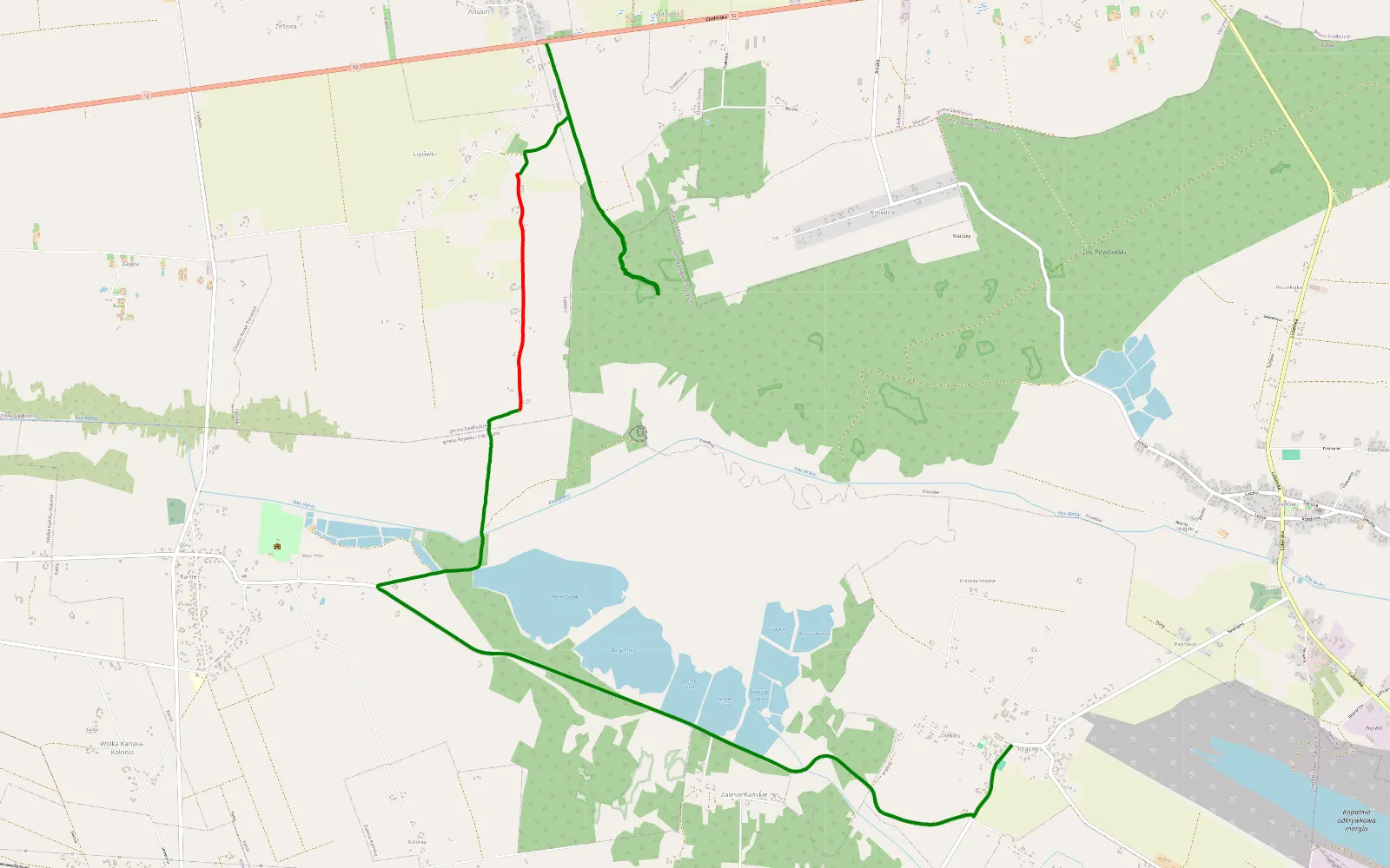 Map of Anusin - Krasne - 7.1 km offroad trail, Chełm County