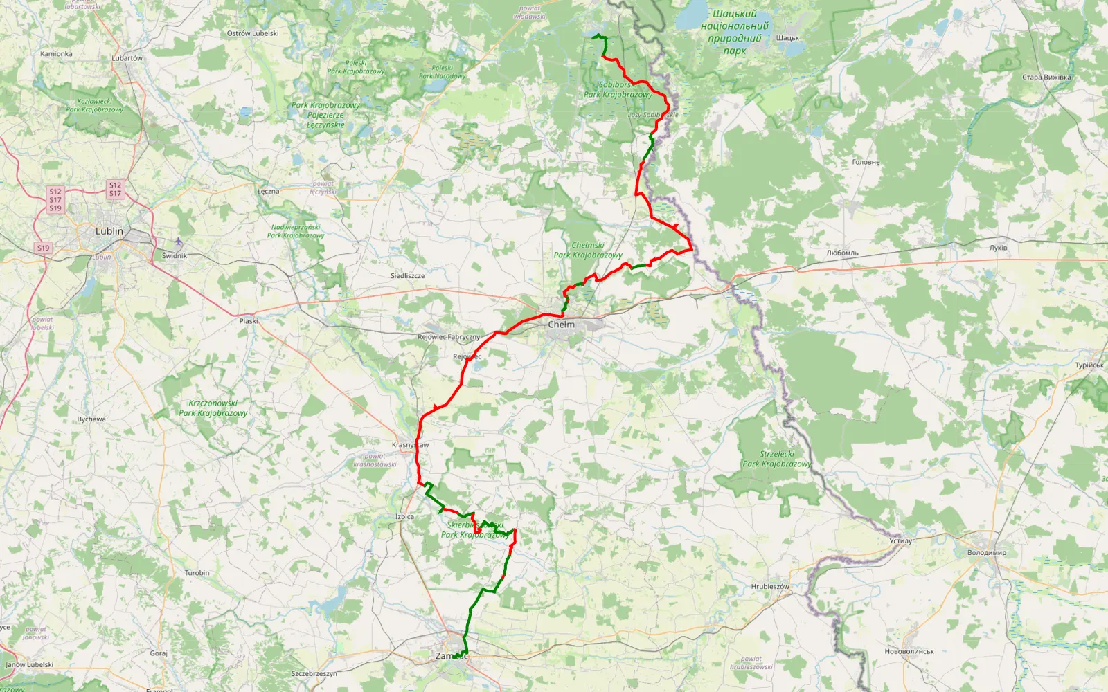 Map of Ściana Wsch. cz. 10 - 143 km offroad trail, Chełm County