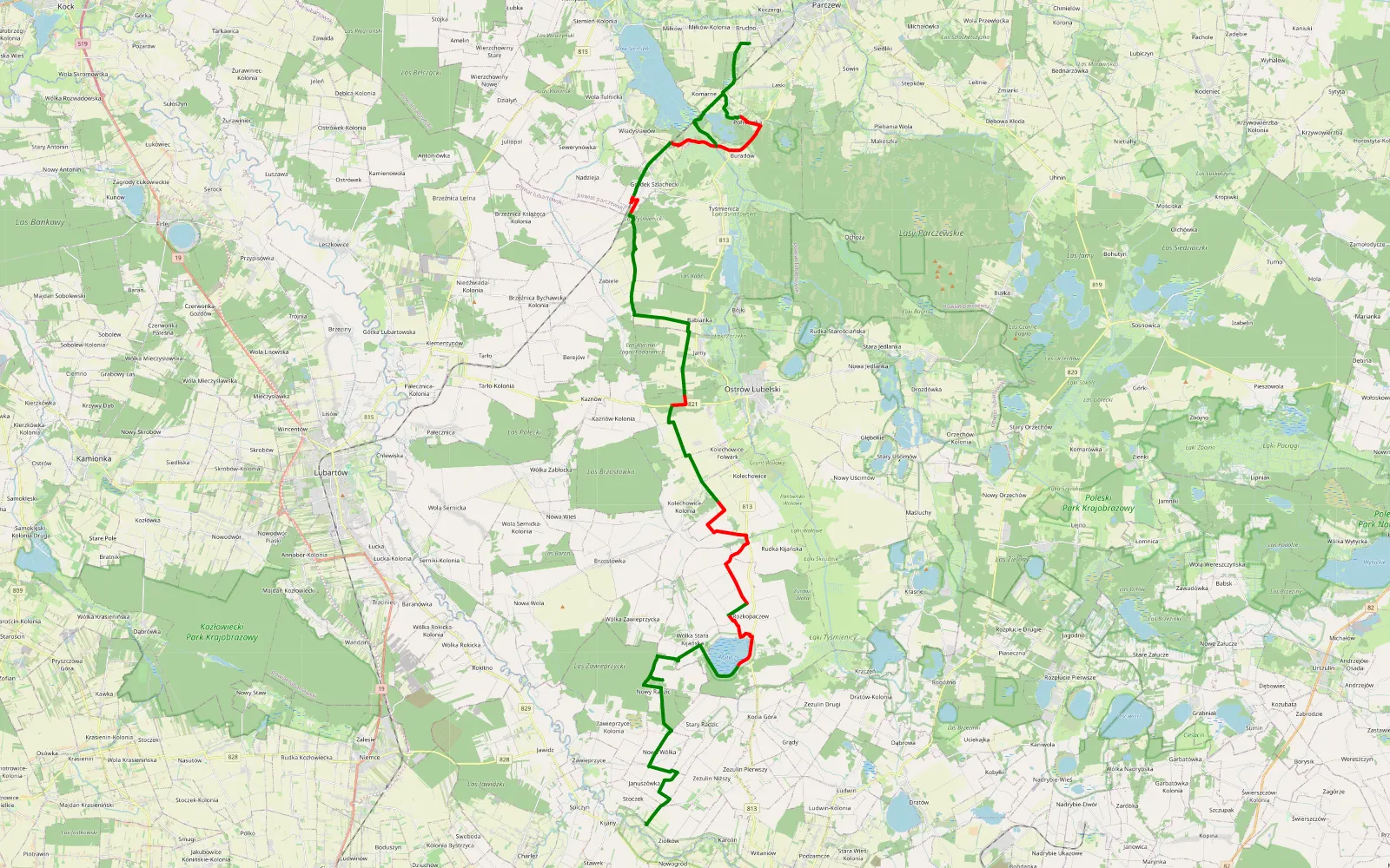 Mapa trasy Brudno - Kijany - 48.1 km trasy offroad, Powiat Parczewski