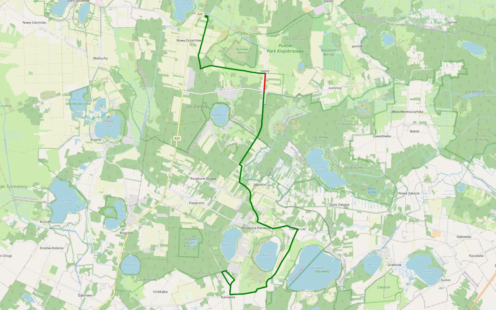 Mapa trasy Kaniwola - 22.9 km trasy offroad, Powiat Parczewski