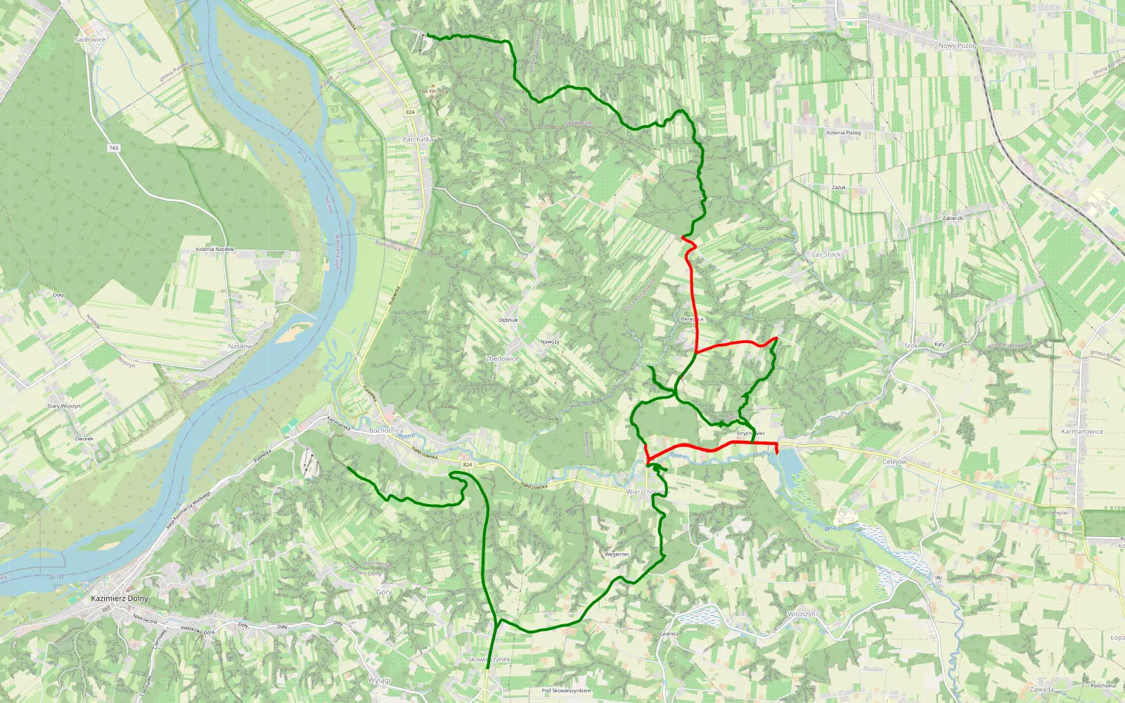 Mapa trasy Trasa Jacek Kazimierz Dolny 2023.12.30 - 20.7 km trasy offroad, Powiat Puławski
