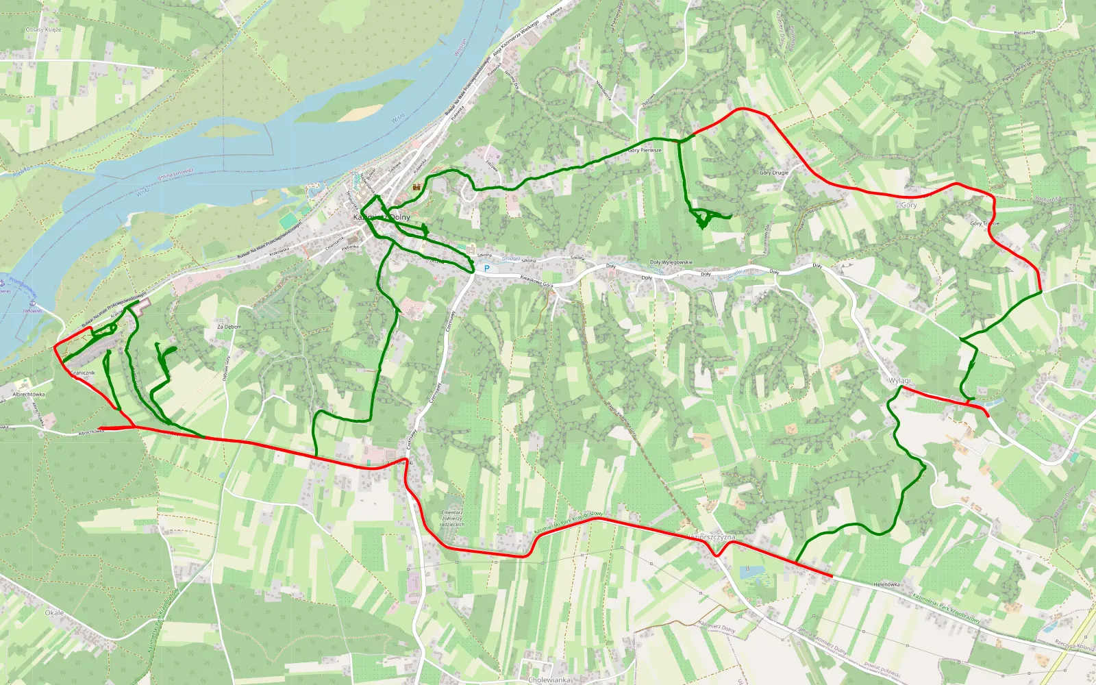 Mapa trasy Kazimierz Dolny - 21.7 km trasy offroad, Powiat Puławski