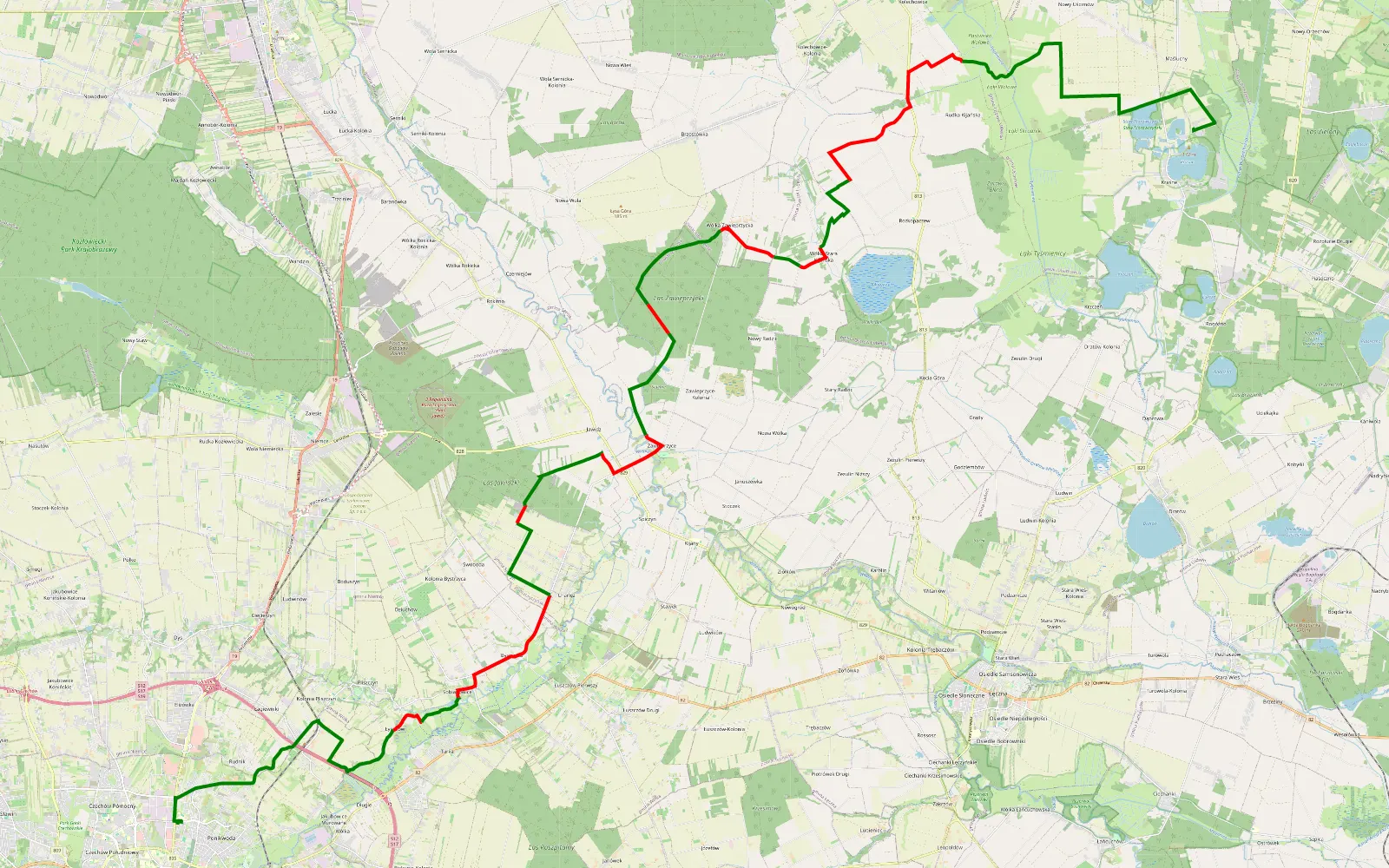 Mapa trasy Lublin -> Krasne - 49.2 km trasy offroad, Powiat Lubartowski