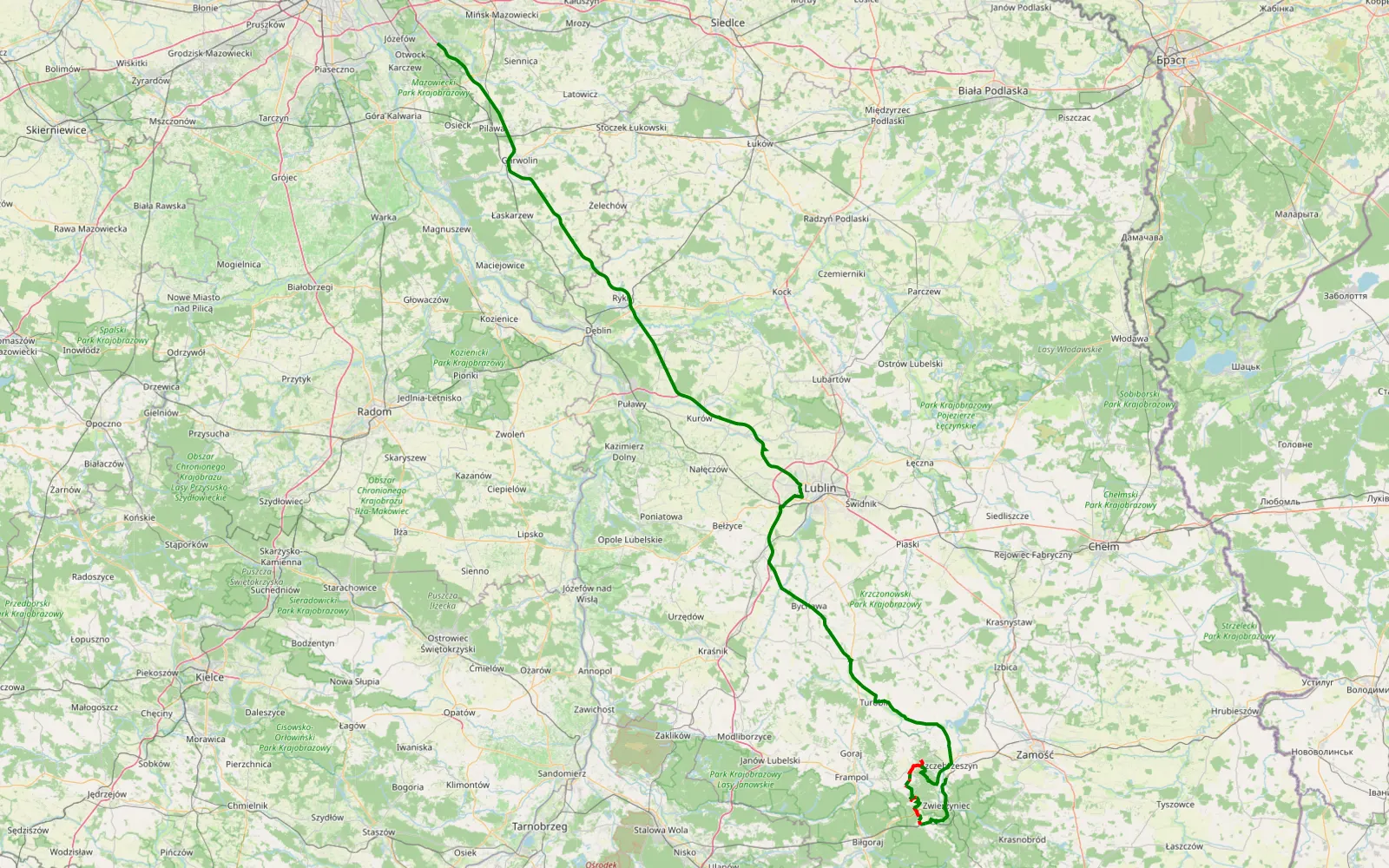 Map of Brody Małe - Świerk - 32.6 km offroad trail, Zamość County