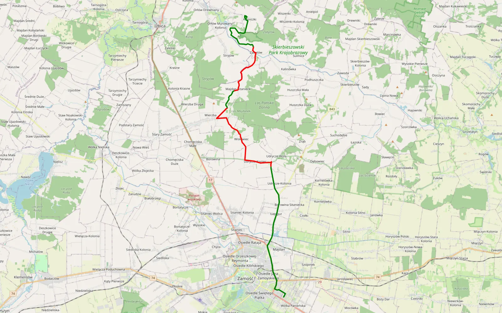 Map of Kalinowice Ordynackie - Kryniczki - 22.4 km offroad trail, Zamość County