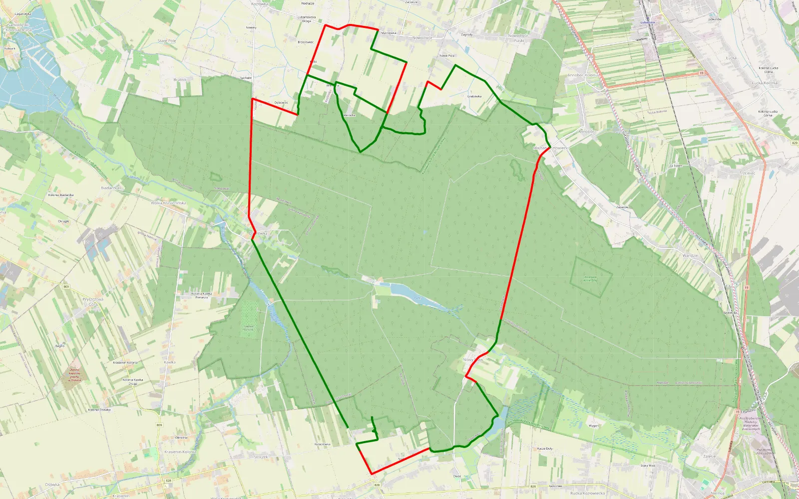 Map of Nasutów - 36.5 km offroad trail, Lubartów County