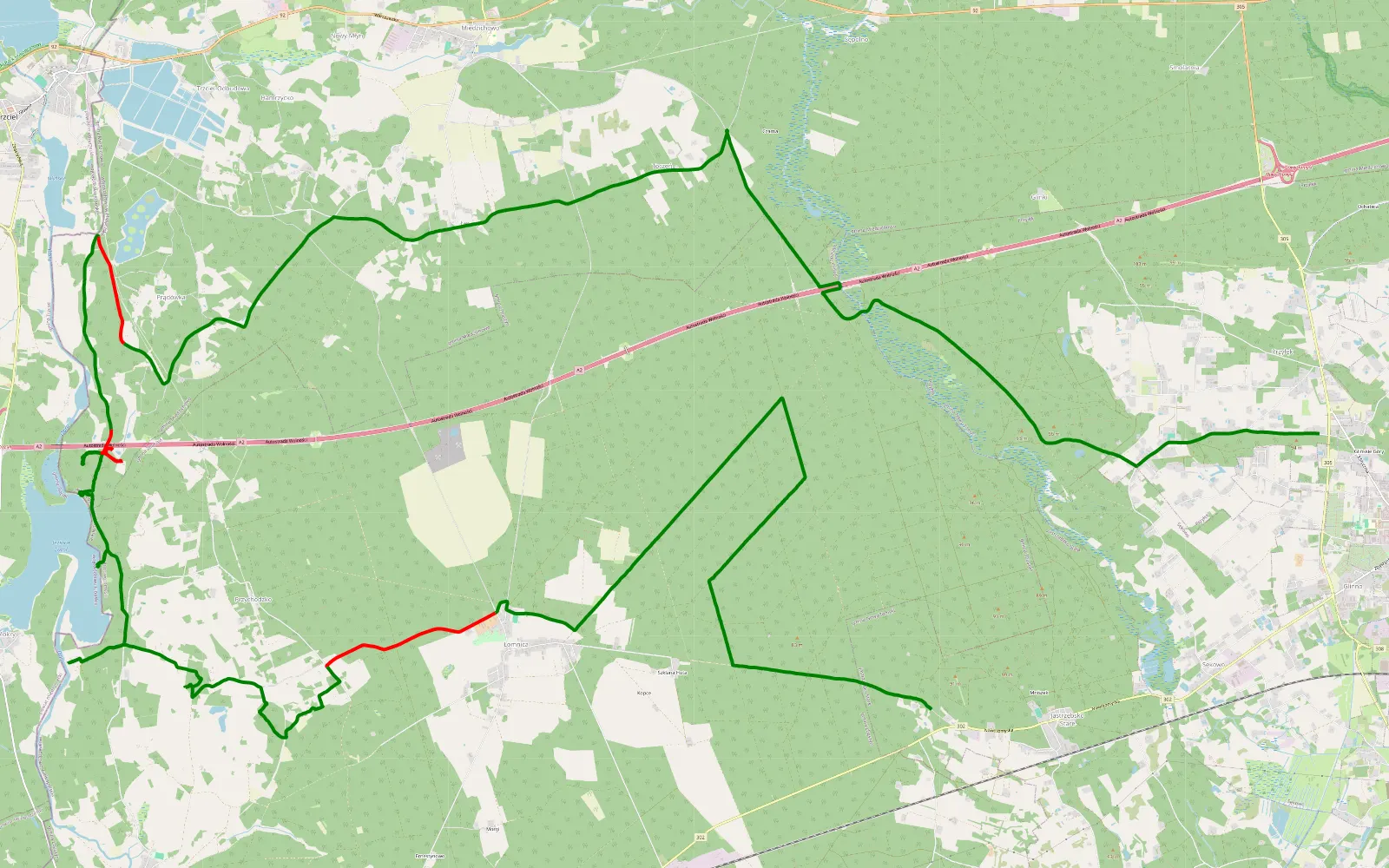 Map of Jastrzębsko Stare - Glinno - 45.6 km offroad trail, Nowy Tomyśl County