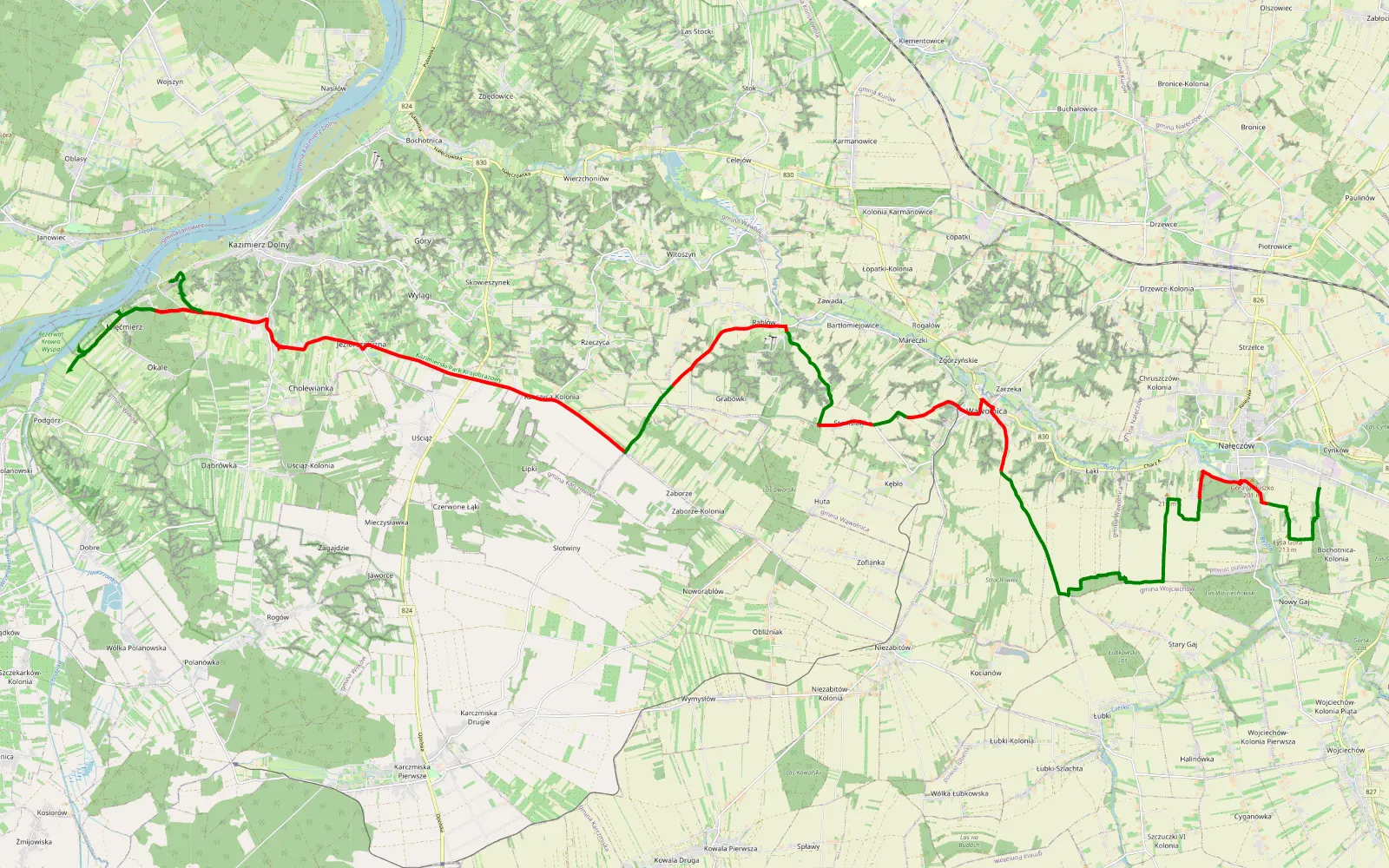 Mapa trasy Bochotnica - Męcmierz - 41.9 km trasy offroad, Powiat Puławski