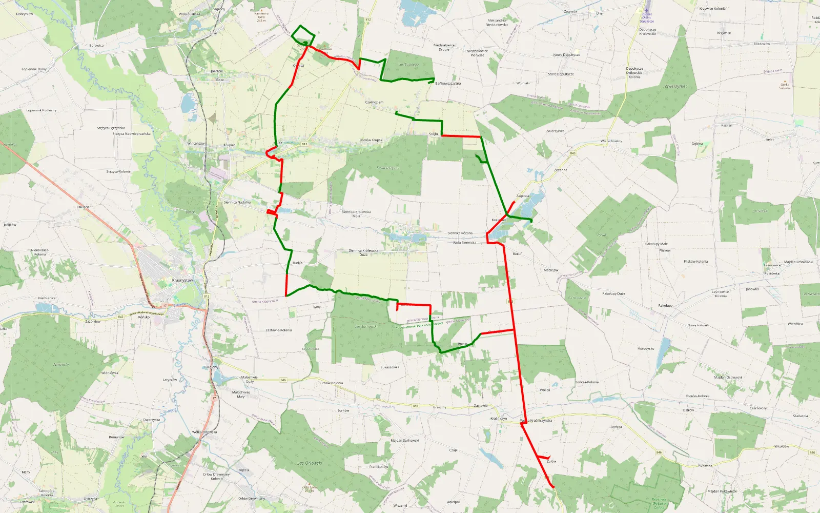Map of Bańkowszczyzna - Czarnoziem - 67.7 km offroad trail, Krasnystaw County