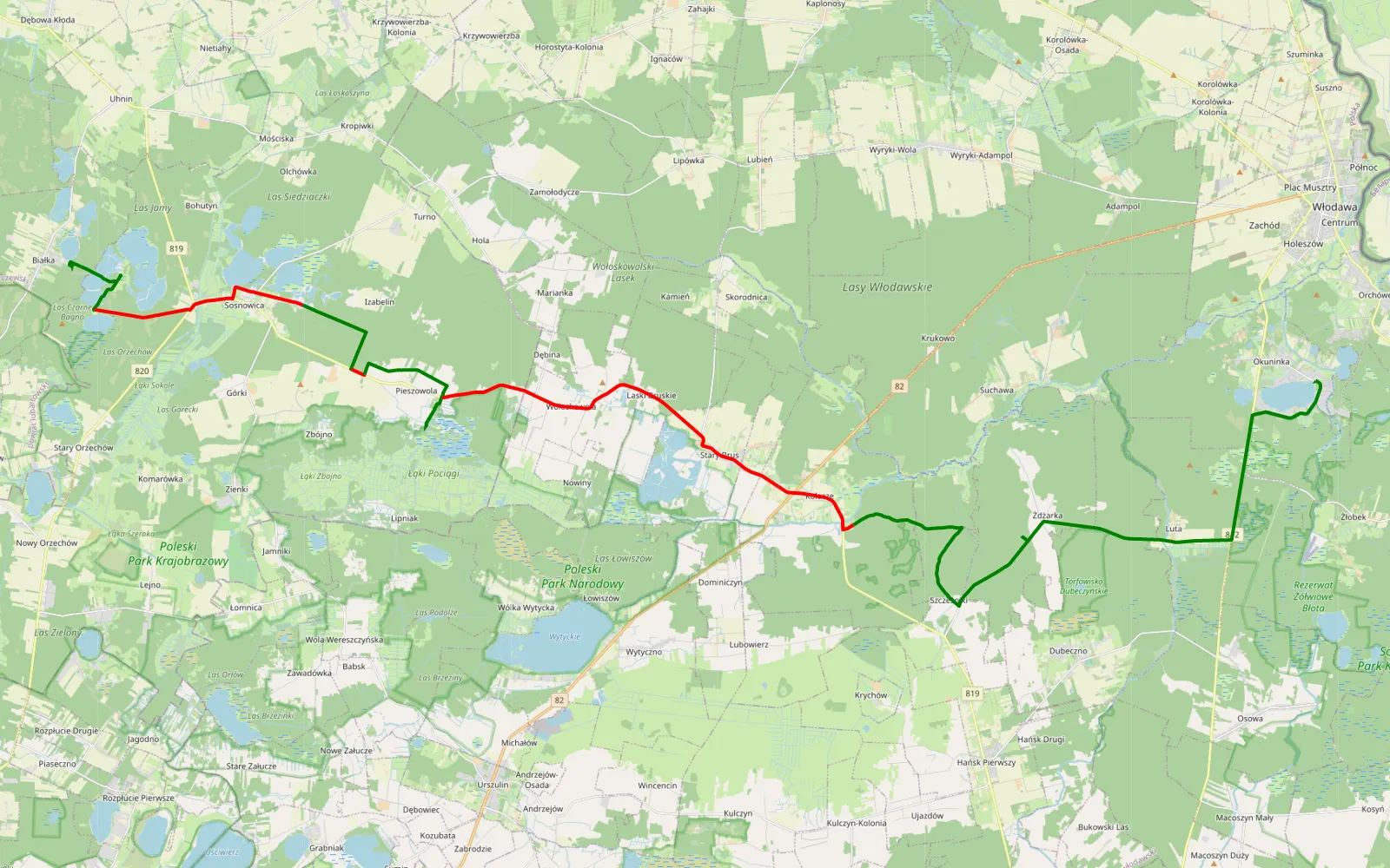 Map of Białka - Tarasiuki - 38.4 km offroad trail, Parczew County