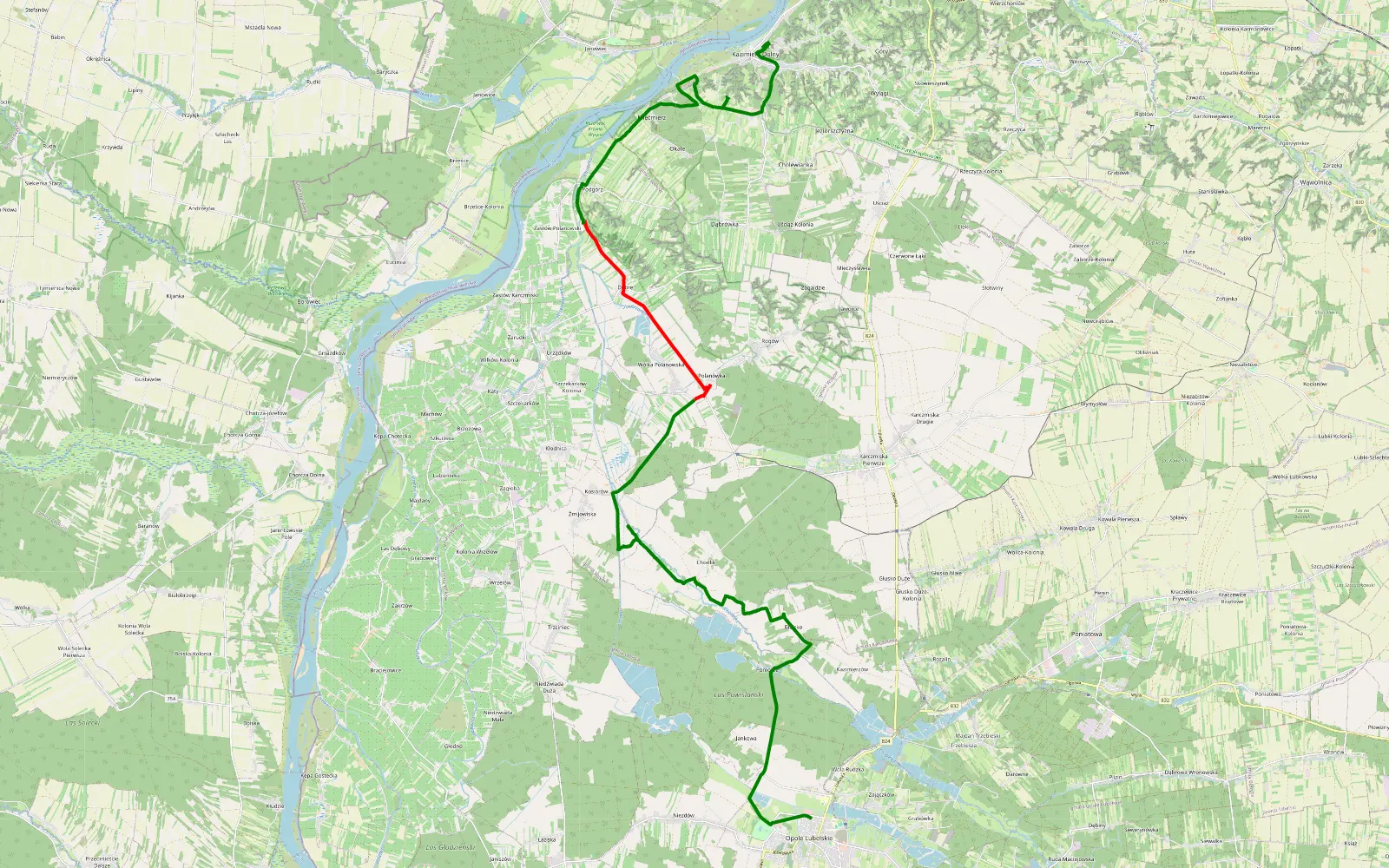 Map of Opole Lubelskie - Kazimierz Dolny - 21.7 km offroad trail, Opole Lubelskie County