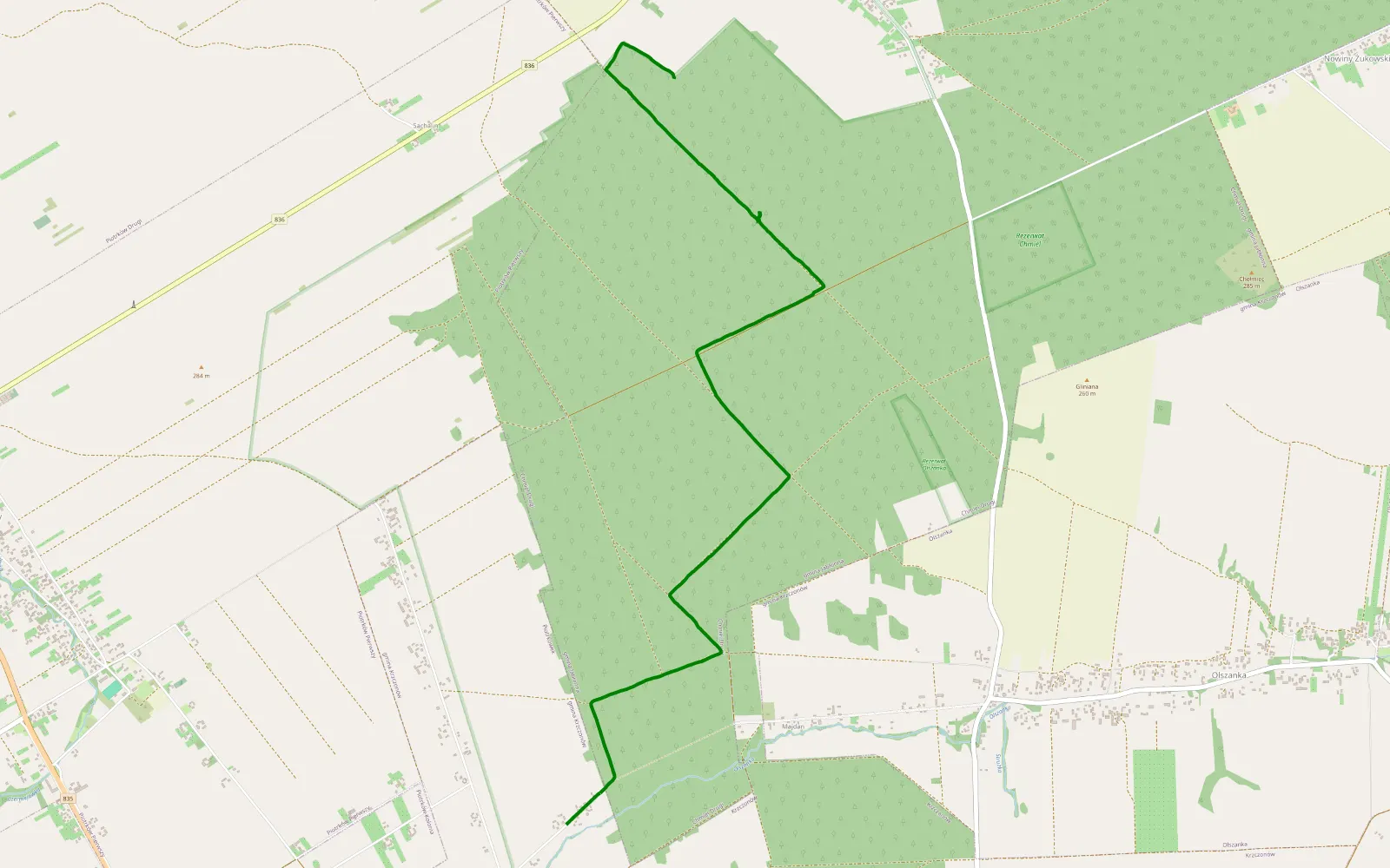 Mapa trasy Majdan Chmiel - Majdan Piotrków - 6.3 km trasy offroad, Powiat Lubelski