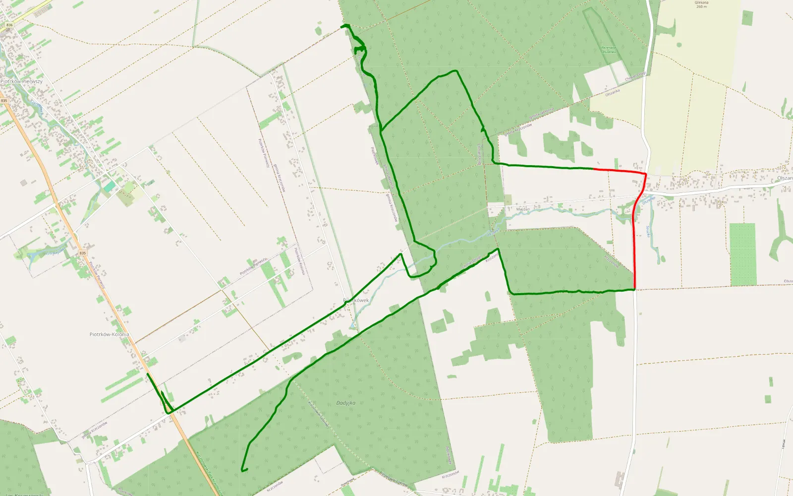 Mapa trasy Boży Dar - Kolonja Piotrkow - 13.6 km trasy offroad, Powiat Lubelski