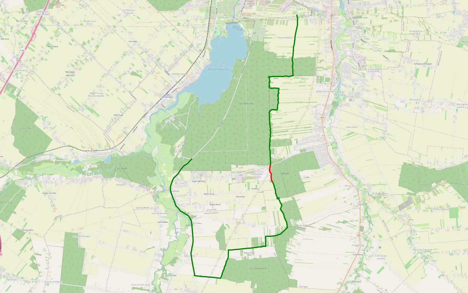 Mapa trasy Żabia Wola - 13 km trasy offroad, Powiat Lubelski