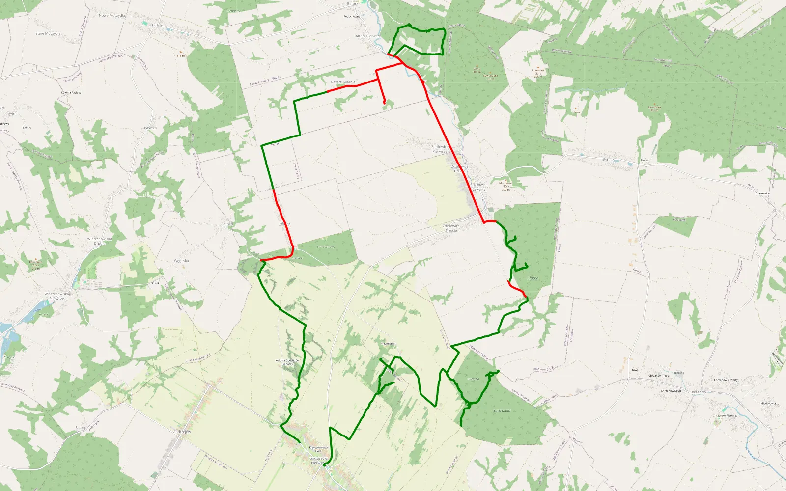 Mapa trasy Roztocze - 41.7 km trasy offroad, Powiat Janowski