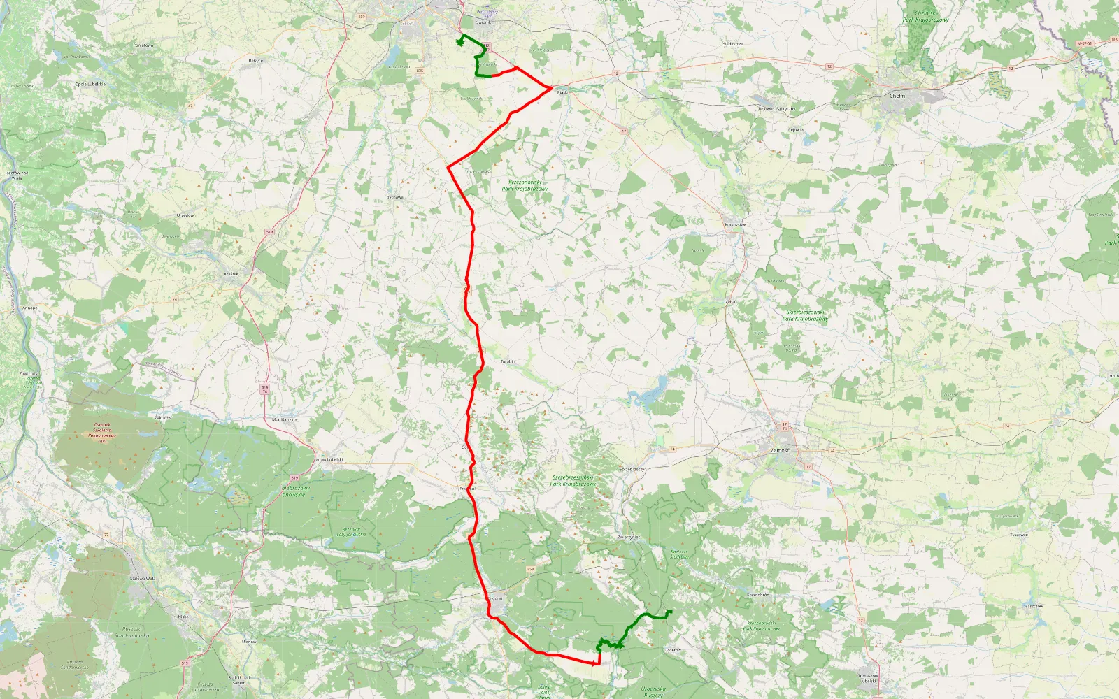 Map of Potok Senderski - Kalinówka - 126.3 km offroad trail, Biłgoraj County