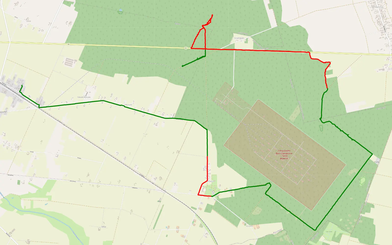 Mapa trasy Ossowa - Bezwola - 16.2 km trasy offroad, Powiat Radzyński