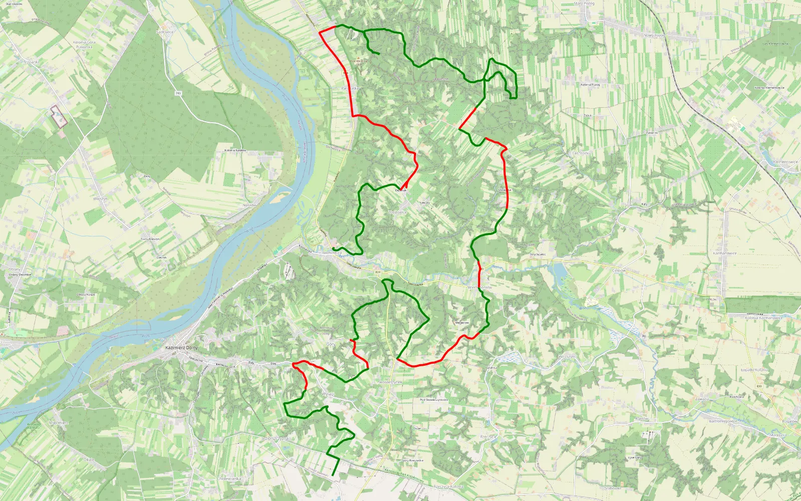 Mapa trasy Helenówka - Bochotnica - 34.4 km trasy offroad, Powiat Puławski