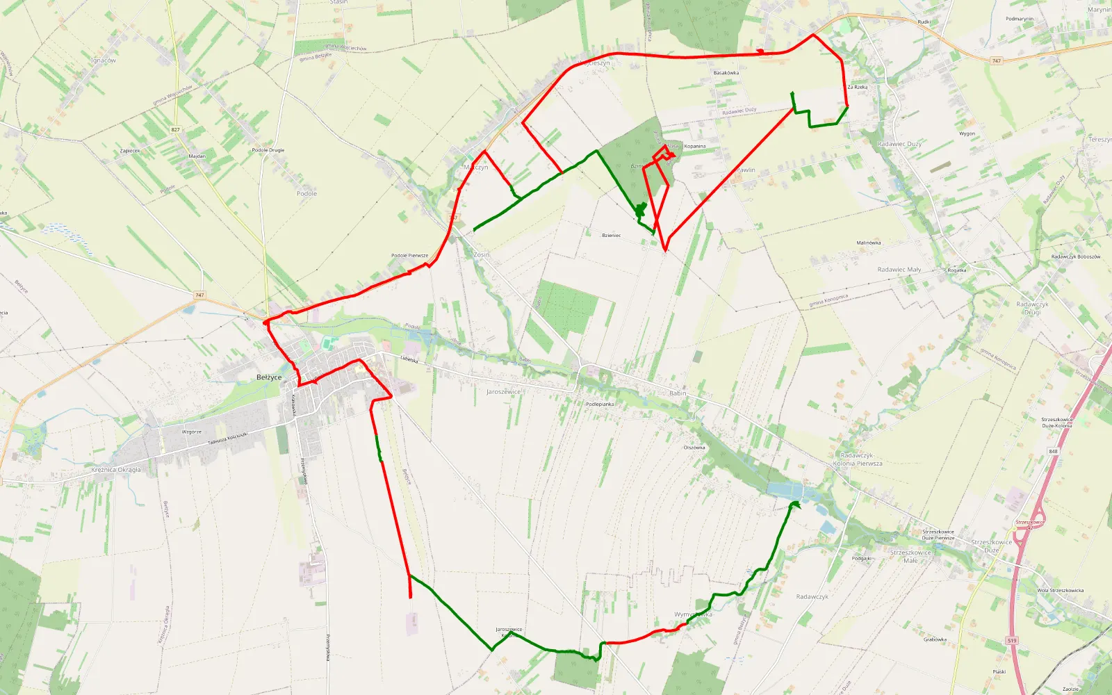 Mapa trasy Matczyn - Kolonia Radawczyk - 35.2 km trasy offroad, Powiat Lubelski