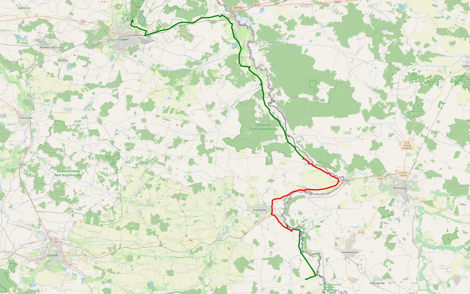 Mapa trasy Kryłów-Kolonia - Nowiny - 39.6 km trasy offroad, Powiat Hrubieszowski