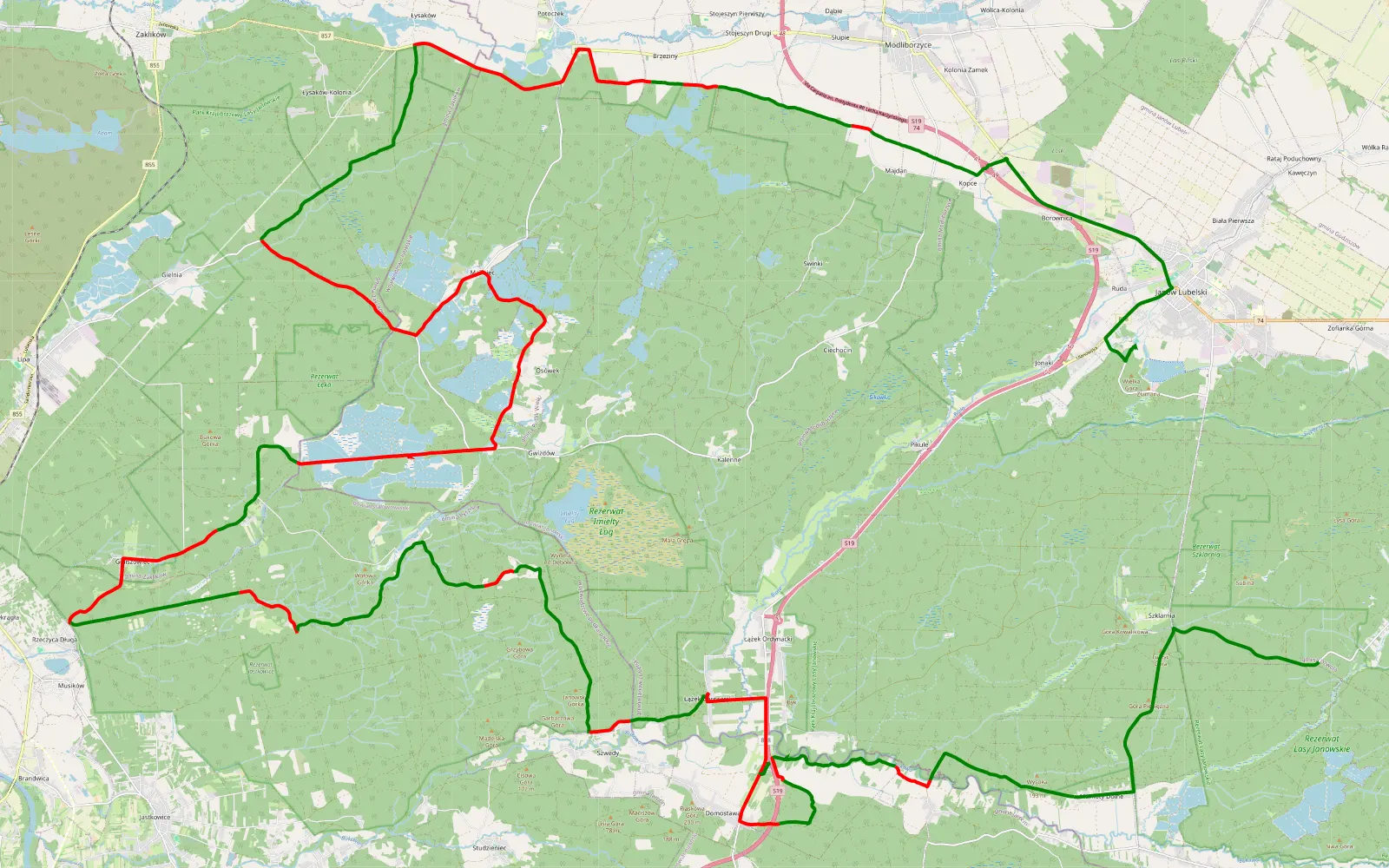 Mapa trasy Ruda - Flisy - 75.9 km trasy offroad, Powiat Stalowowolski