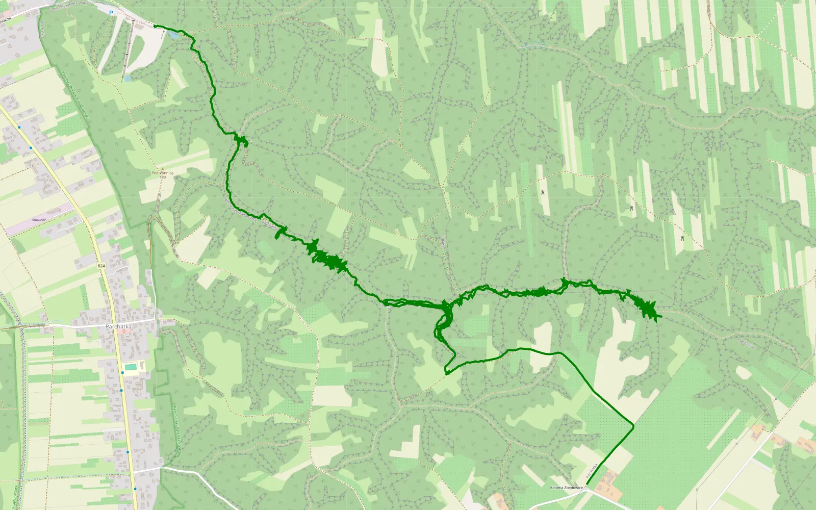 Mapa trasy Kazimierz - 16 km trasy offroad, Powiat Puławski