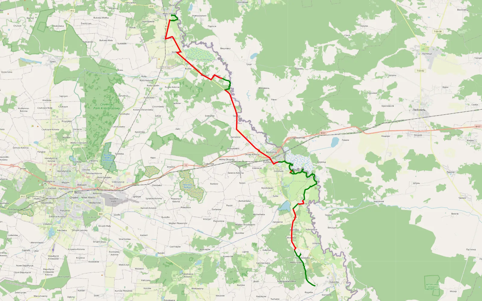 Map of Bytyń - Węglin Północny — 54 km offroad trail, Chełm County
