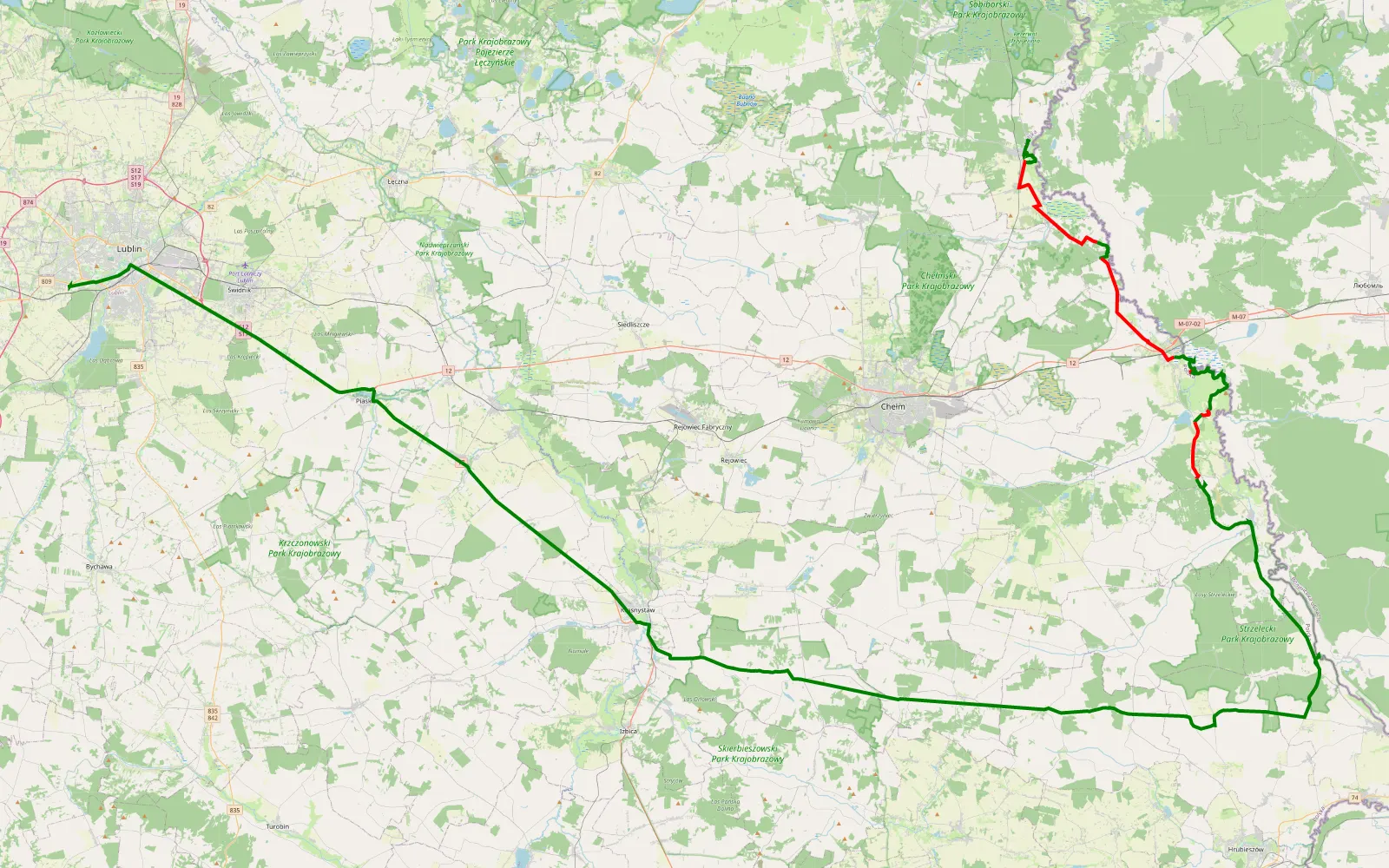 Mapa trasy Bytyń - Węglin Północny - 53.2 km trasy offroad, Powiat Chełmski
